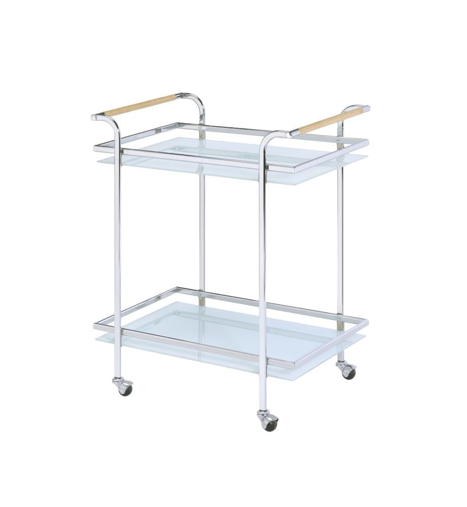 ACME FURNITURE 98362 Chrome Metal Base with Glass Top Rolling Kitchen Cart (17-in x 26-in x 34-in)