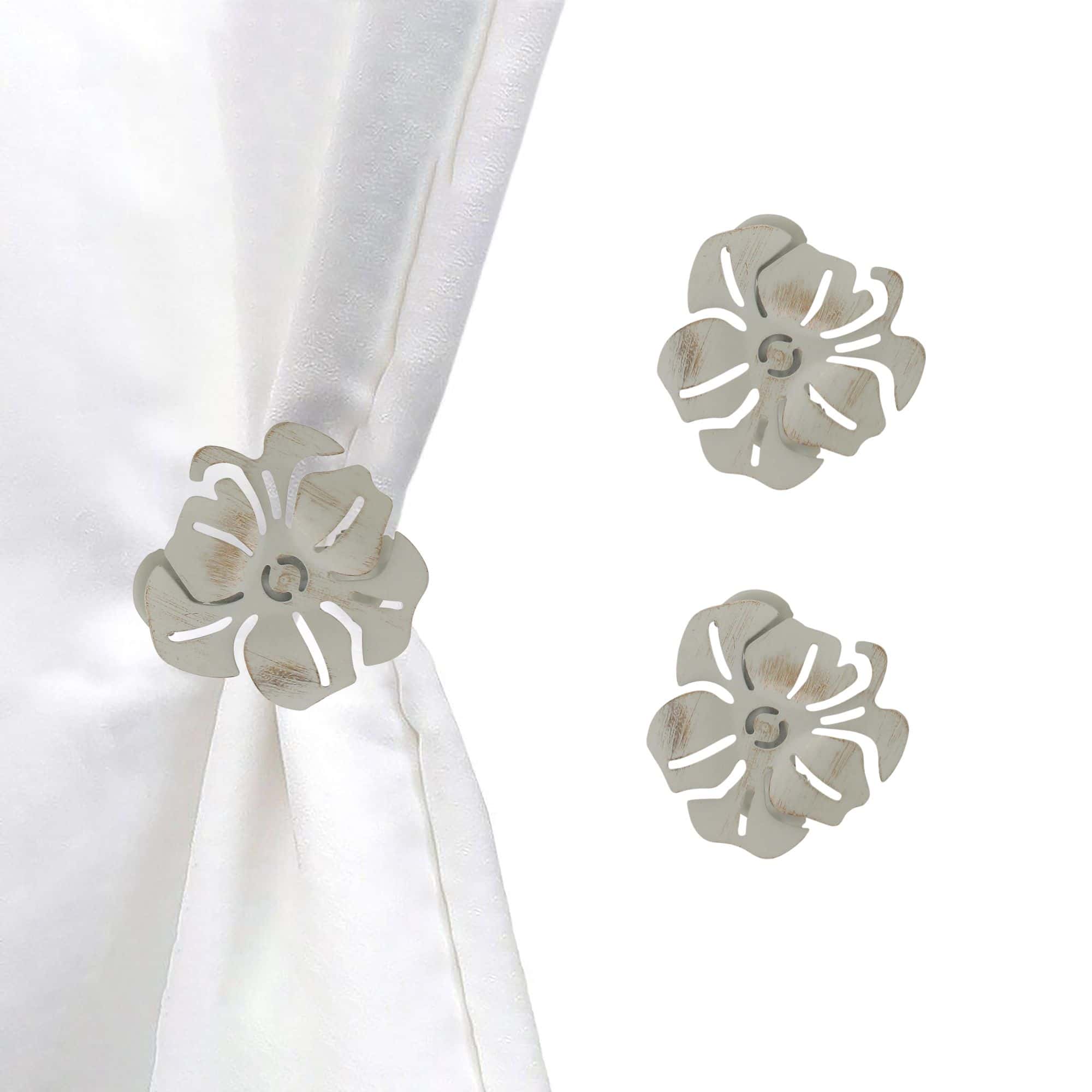 EVIDECO FRENCH HOME GOODS - 2.1-in Set of 2 Metal Curtain Tiebacks - Elegant Poppy Flower Design ...