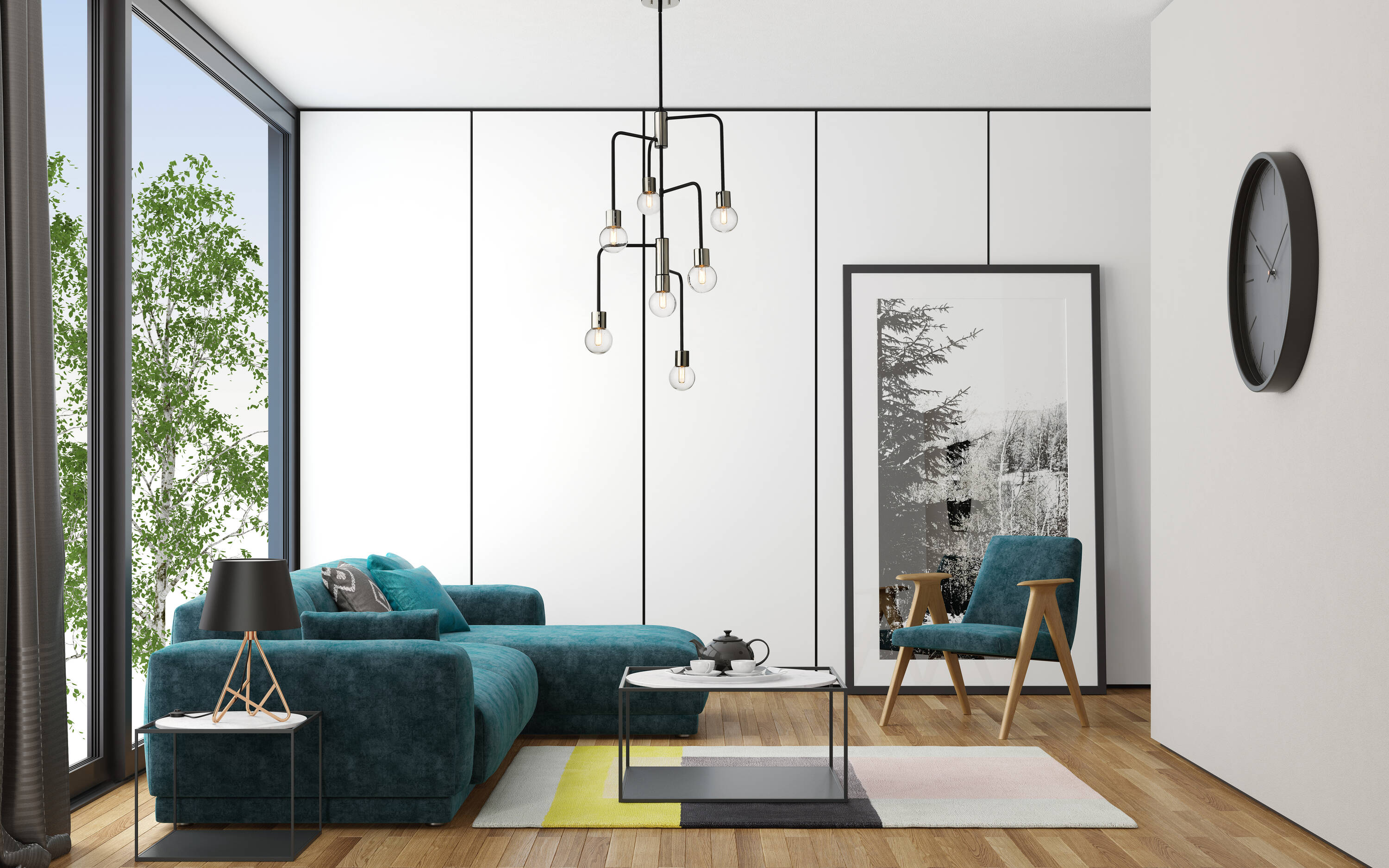 Neutra 7-Light Matte Black and Polished Nickel Chandelier