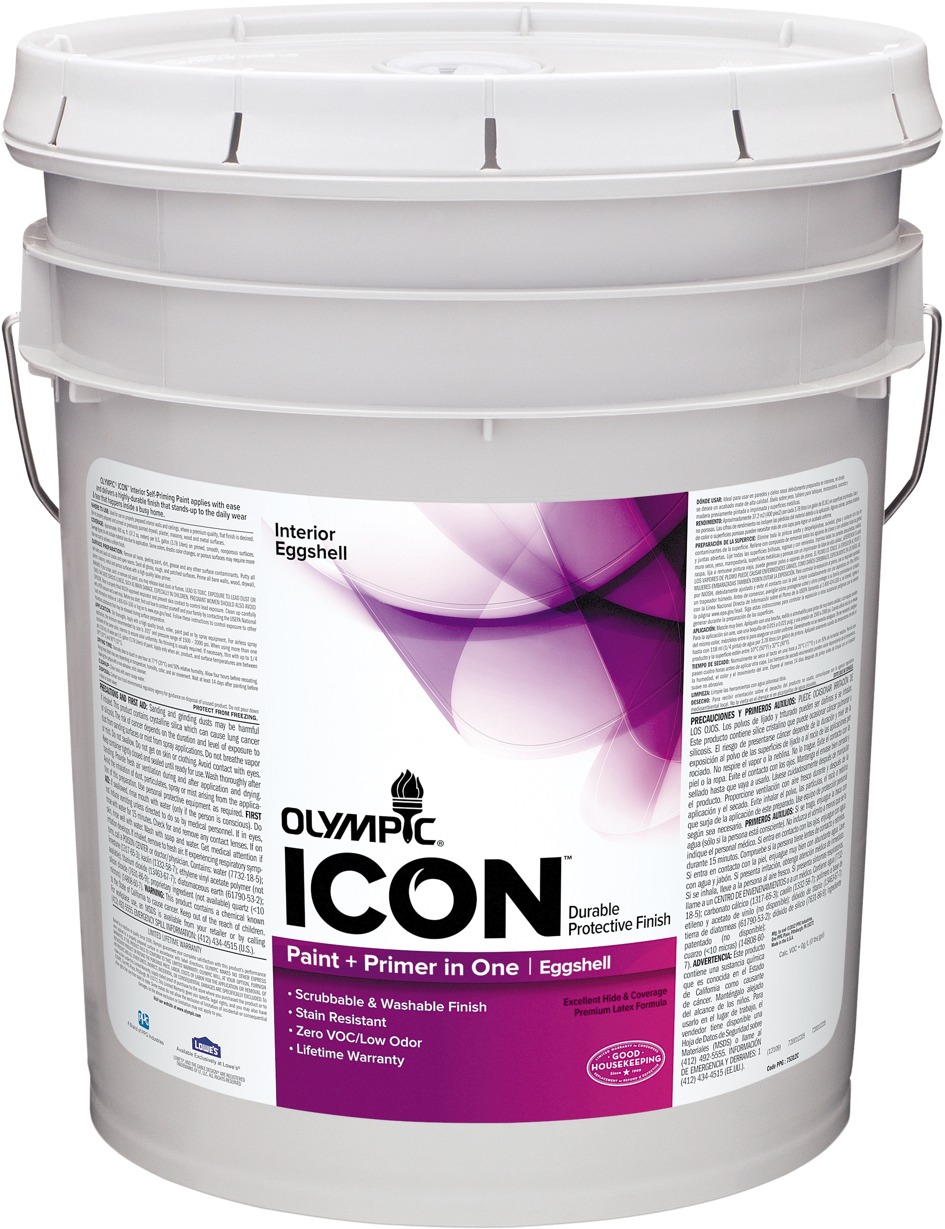 Olympic 74702A05 Eggshell ICON White Tintable Latex Interior Paint + Primer (5-Gallon)