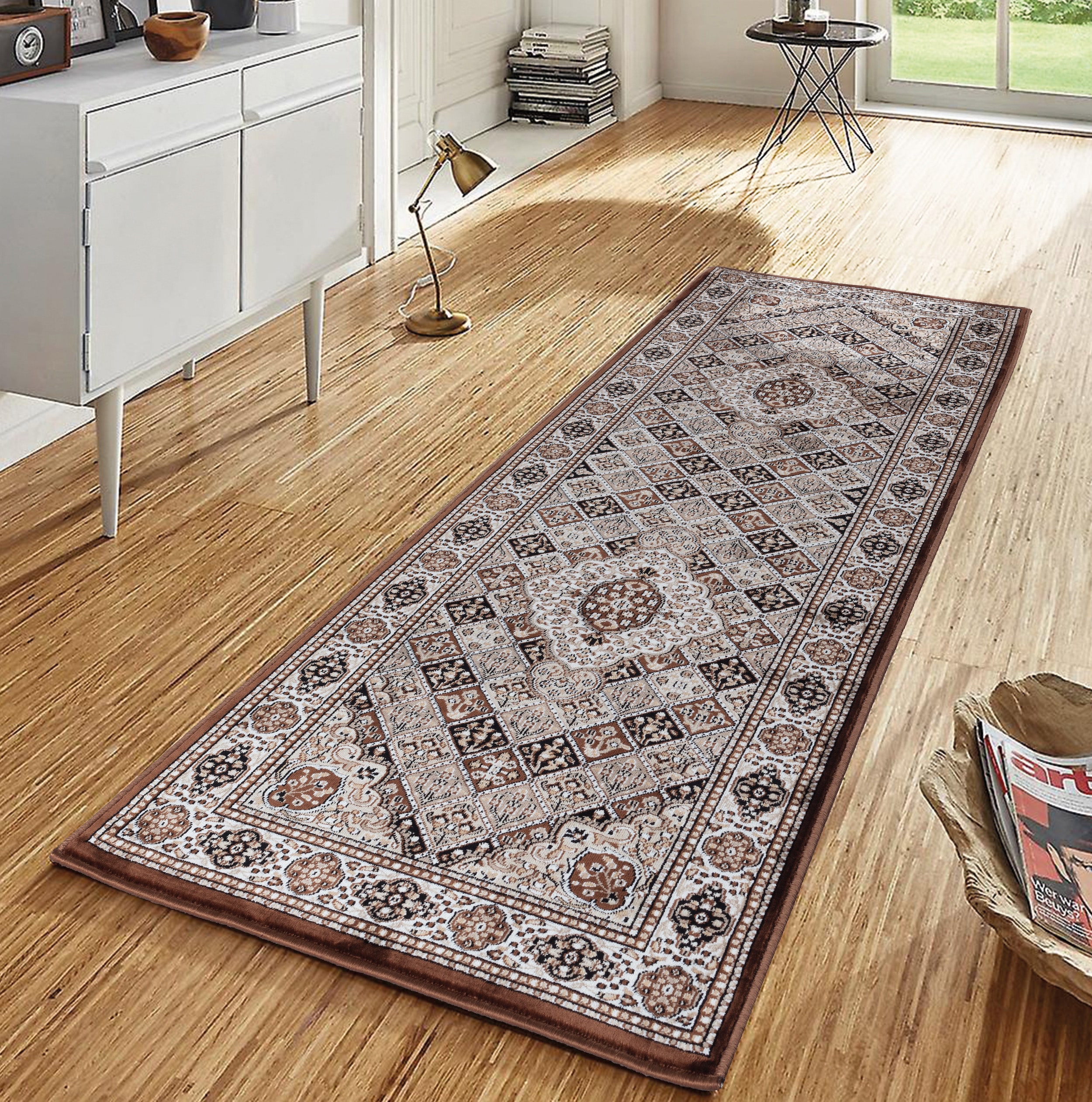 MDA Rugs PE1828 Prime 2 x 8 (ft) Polyester Brown Rectangular Indoor Medallion Runner rug