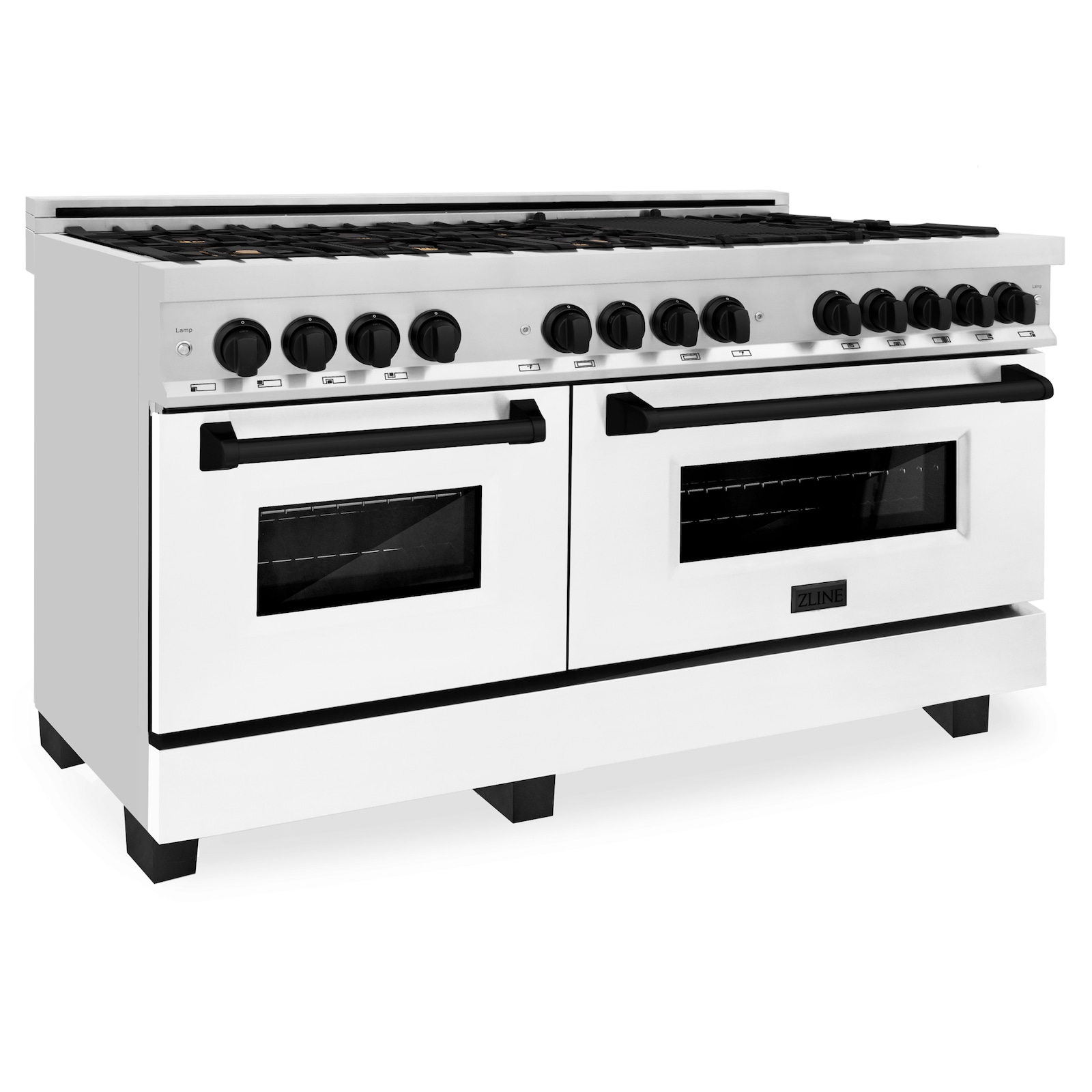 ZLINE KITCHEN & BATH RAZ-WM-60-MB Legacy 60-in 4.6-cu ft / 2.8-cu ft Convection Oven Freestanding Double Oven Dual Fuel Range ( Stainless Steel with White Matte Door and Matte Black )