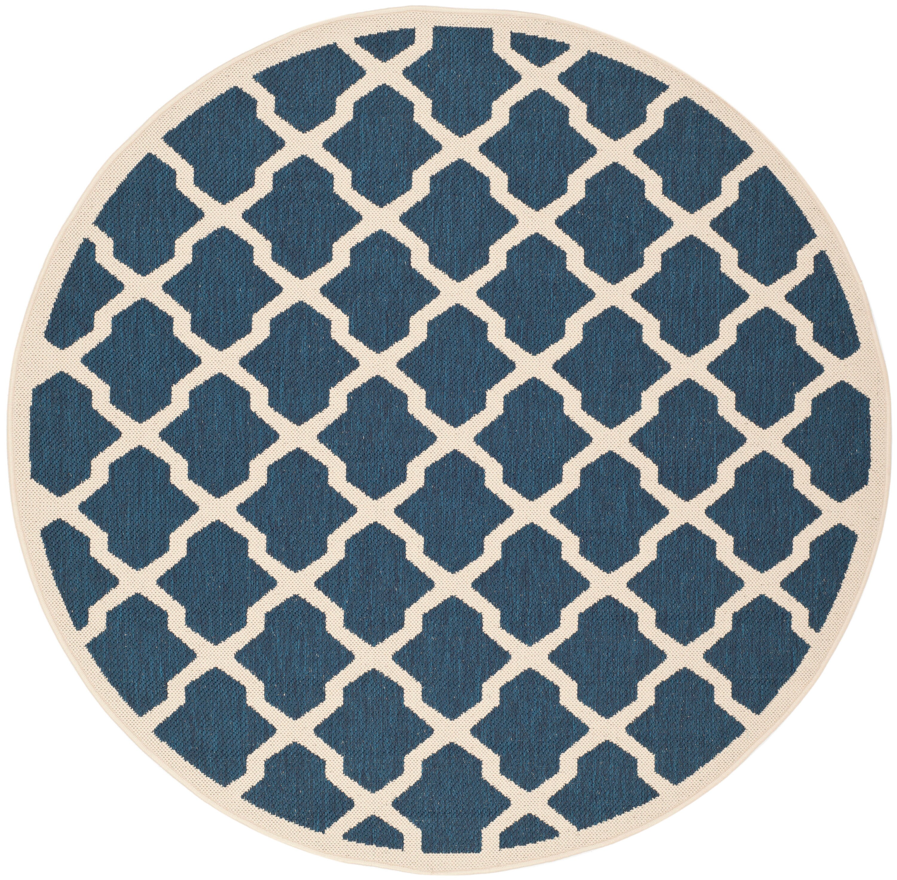 Safavieh CY6903-268-8R Courtyard Dian 8 x 8 (ft) Loomed Polypropylene Navy/Beige Round Indoor/Outdoor Trellis Coastal Area rug