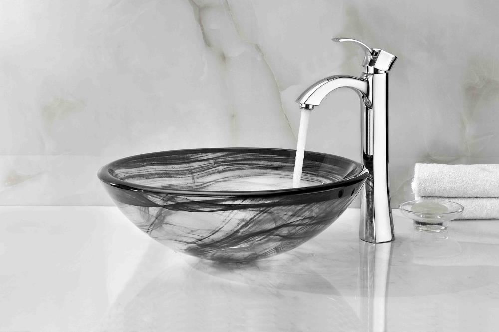 Verabue 16.5'' Clear and Gray Glass Round Vessel Sink