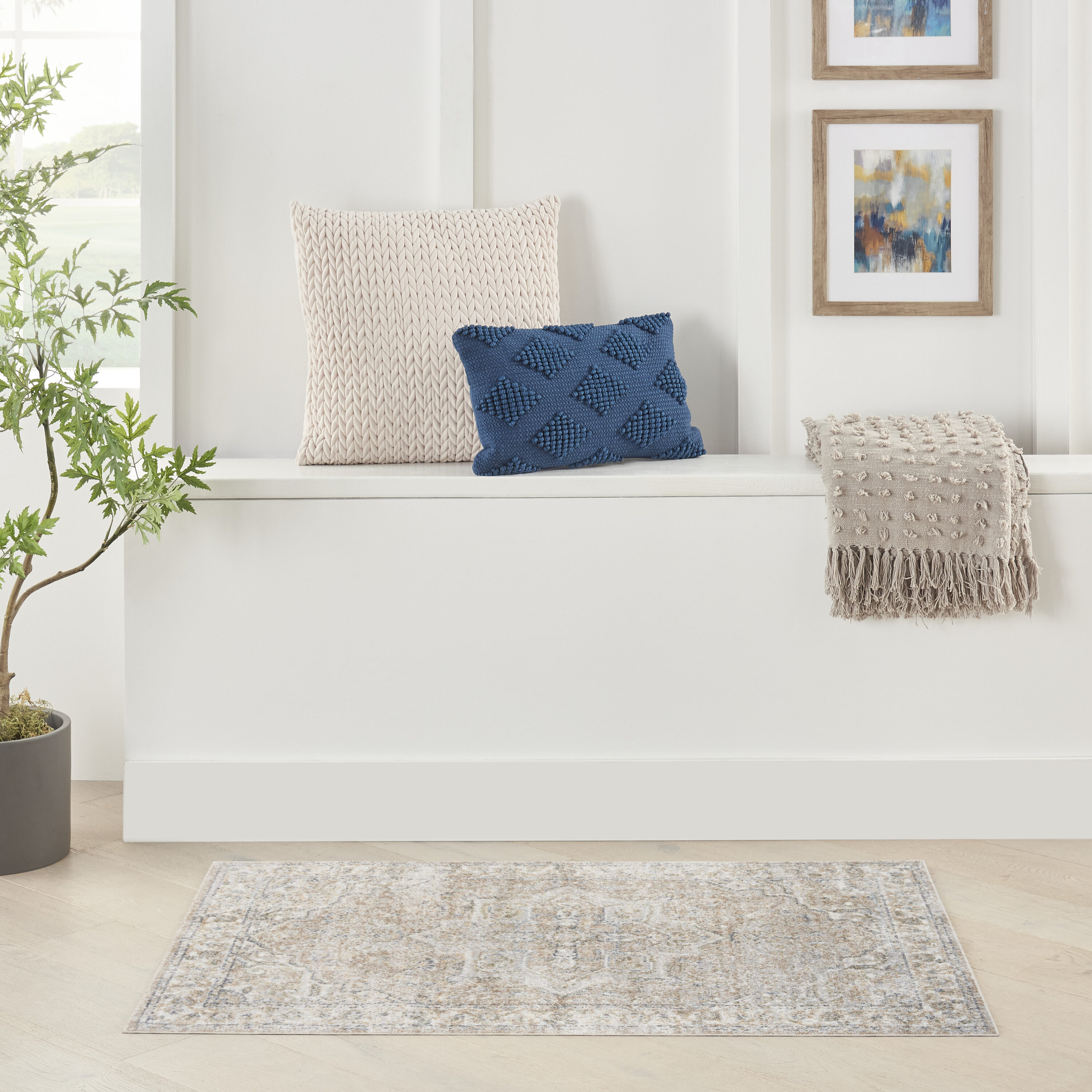Nourison 099446125521 Astra Machine Washable 2 x 4 (ft) Loomed Polyester Beige Rectangular Indoor Distressed/Overdyed Vintage Machine washable Area rug