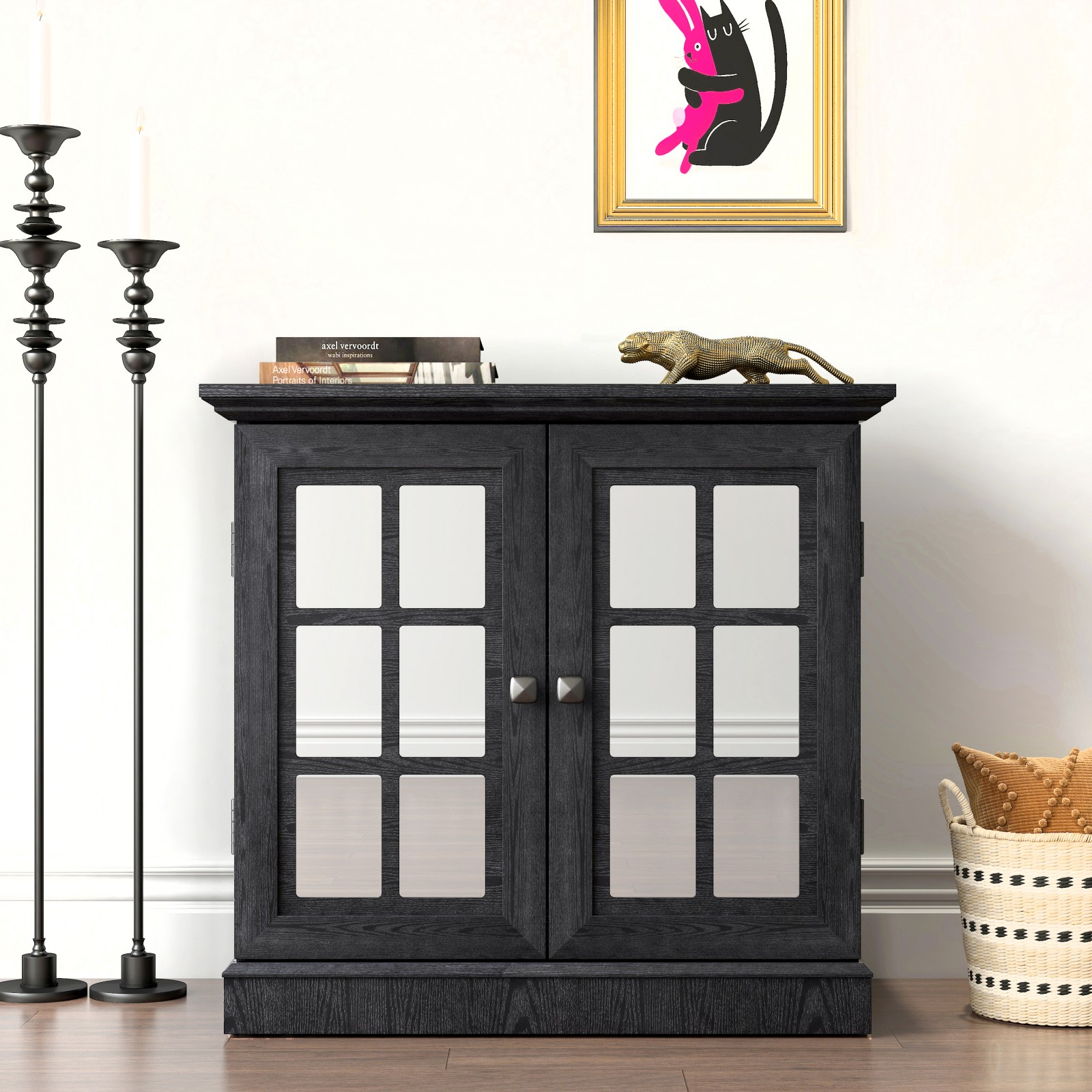 GlasFlength  Unique 3D Wave Texture Sideboard Marble Like Sticker Counter Top Modern Luxury Multifunctional Storage Buffet Cabinet for Living Room and Dining Room Indoor Home Furniture