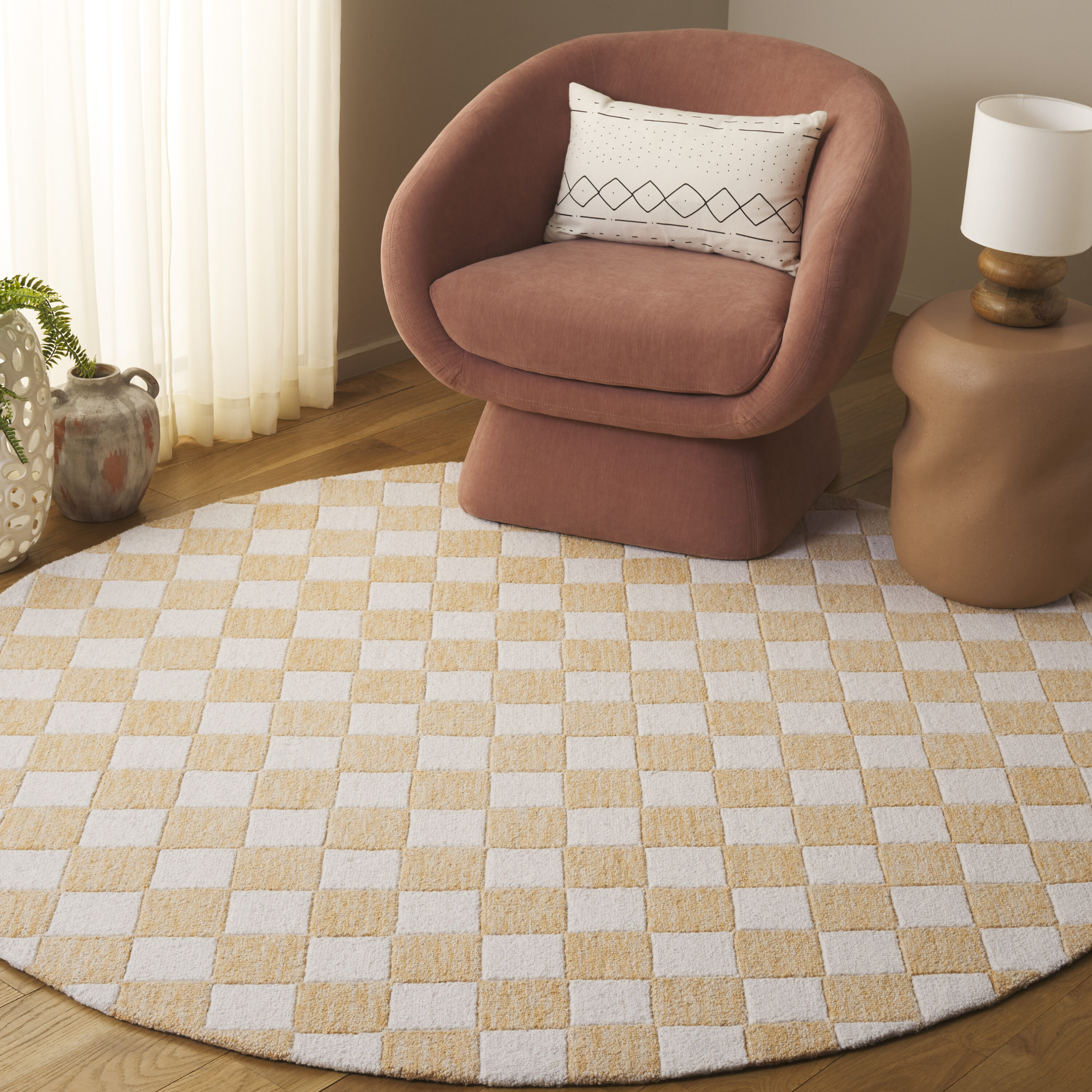  Ebony 175 Gold/Ivory Contemporary 6ft x 6ft Round Rug