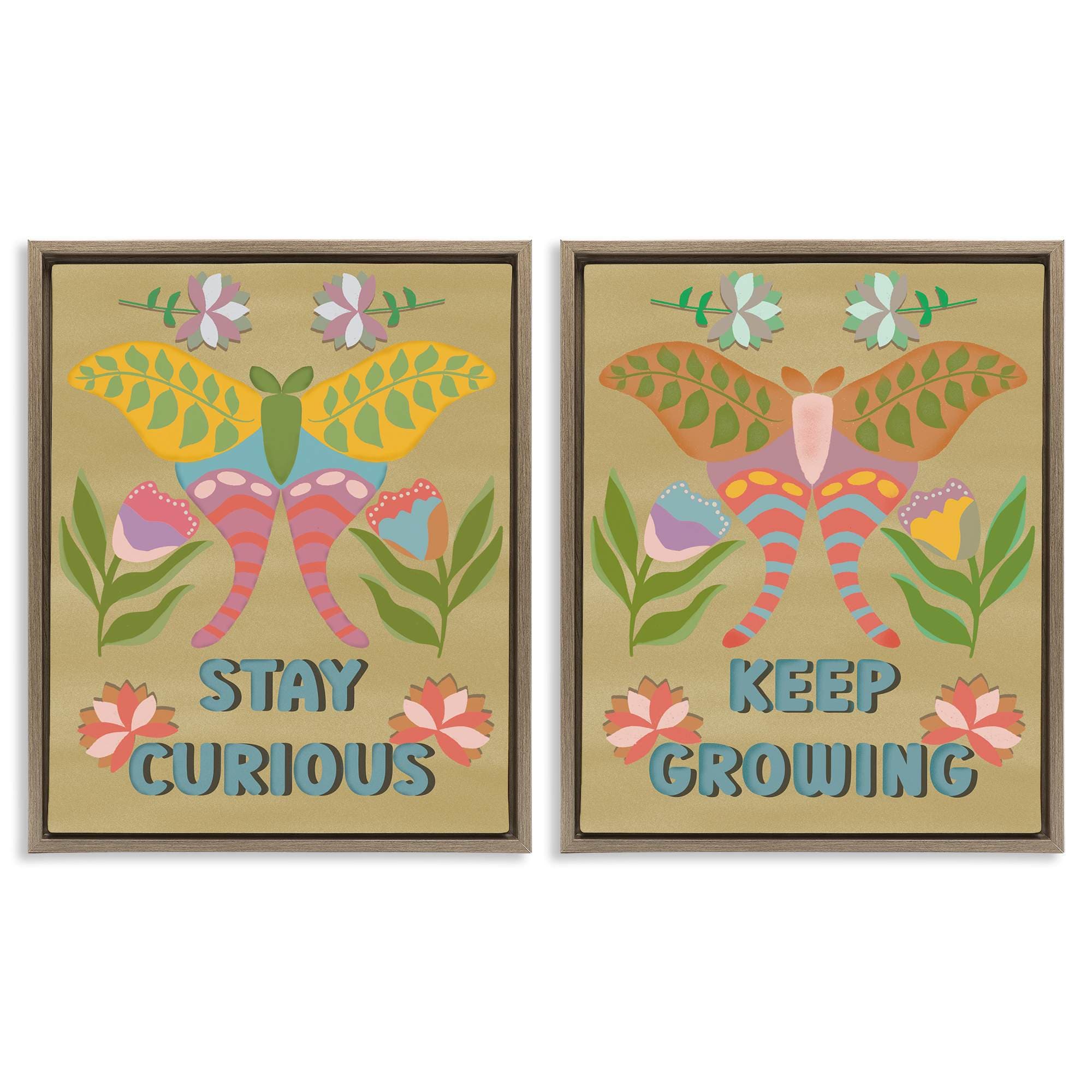 Stupell Industries B2-774-FFE-2PC-16X20 Stay Curious and Keep Growing 2 Piece Brown Framed Floater Canvas Set By Julia Fox 17 x 21