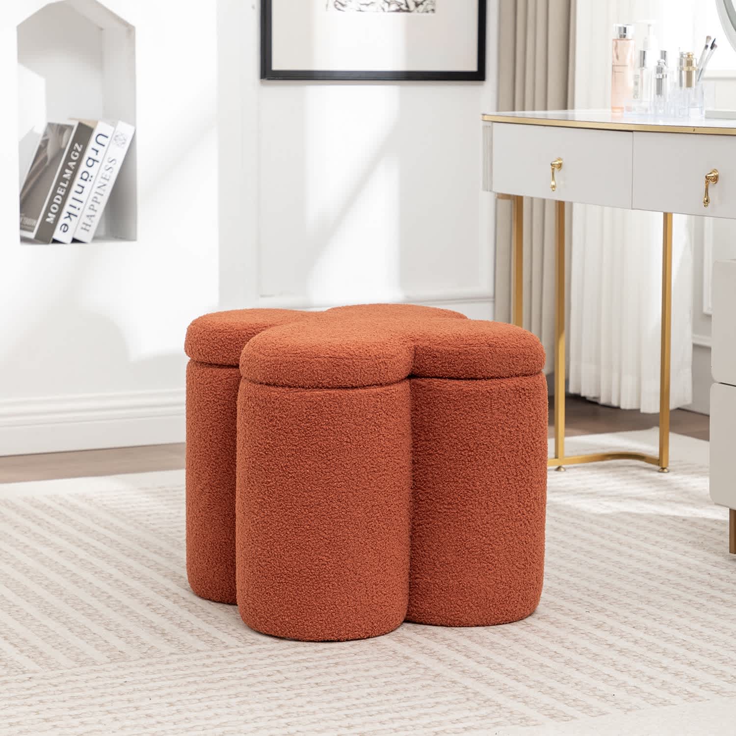  Modern Glam Teddy Velvet Flower Shape Storage Ottoman