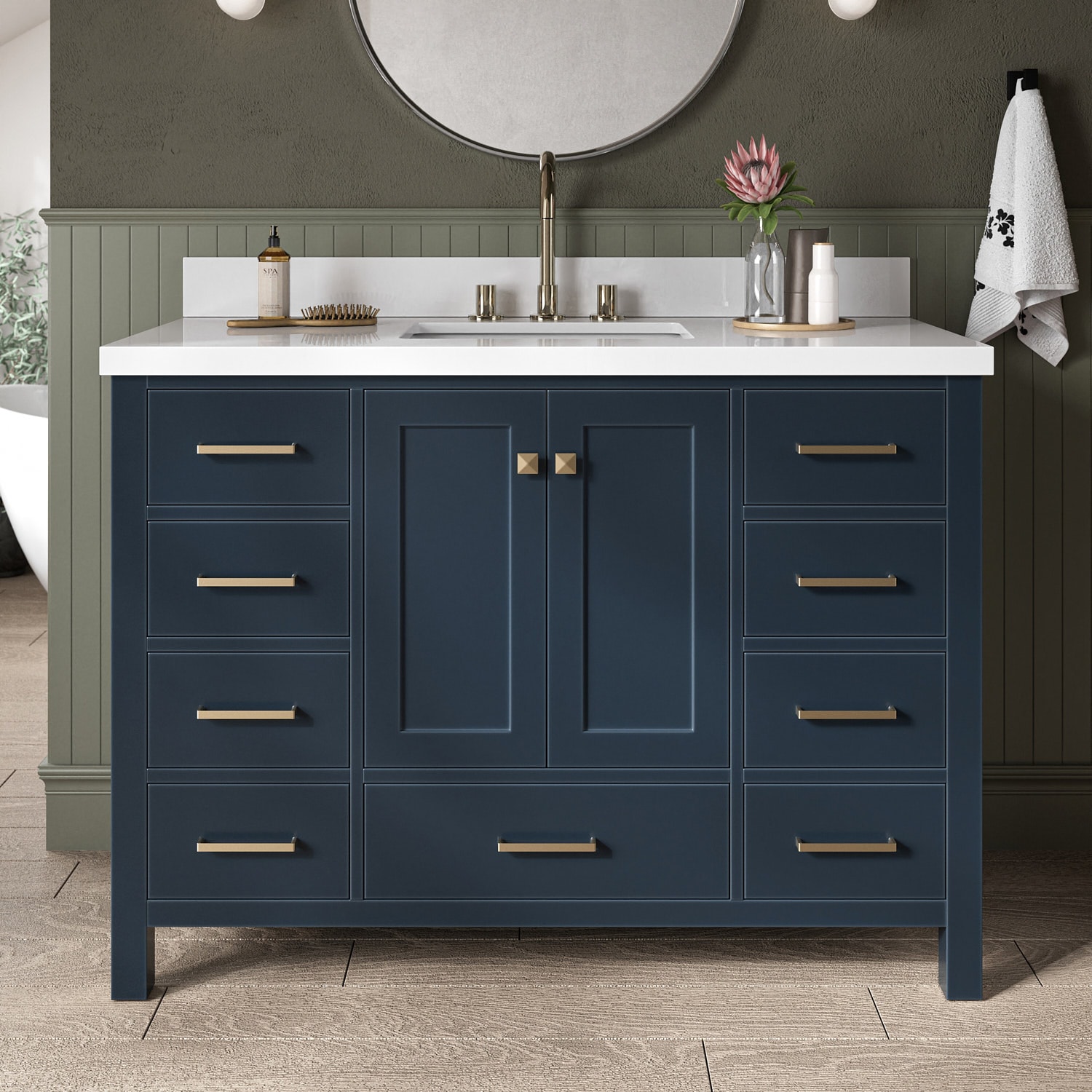 ARIEL A049SWQRVOMNB Cambridge 49-in Midnight Blue Undermount Single sink Bathroom Vanity with Pure White Quartz Quartz Top