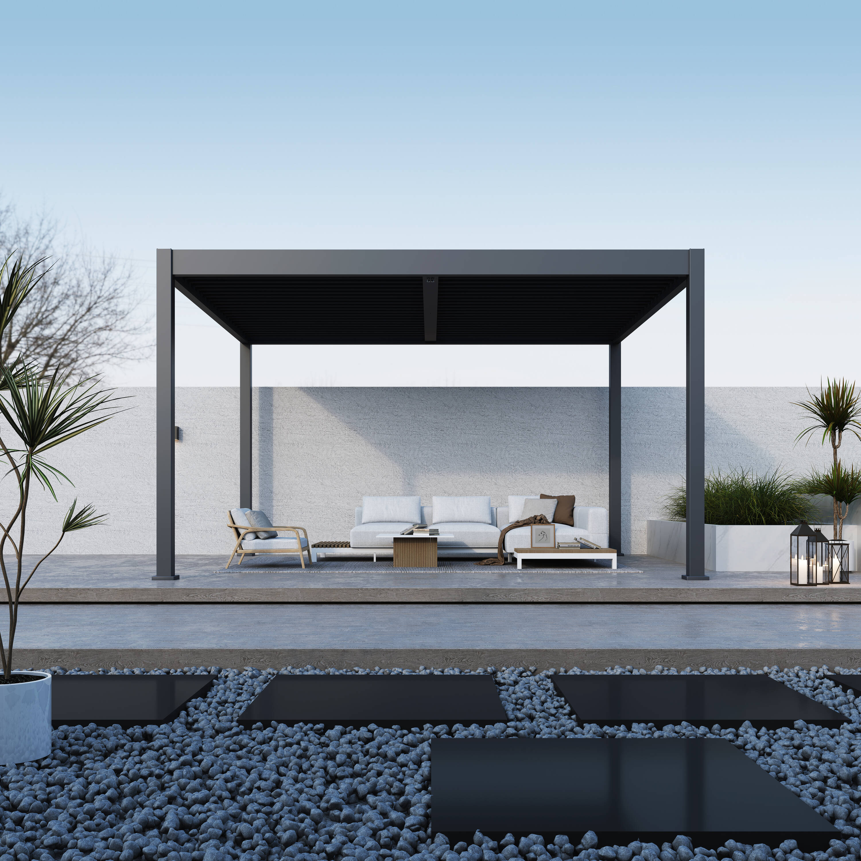 Paragon Outdoor PRGRT-1214GY Grand Tuscan 12-ft W x 14-ft L x 8-ft 8-in H Slate Gray Metal Freestanding Pergola with Canopy