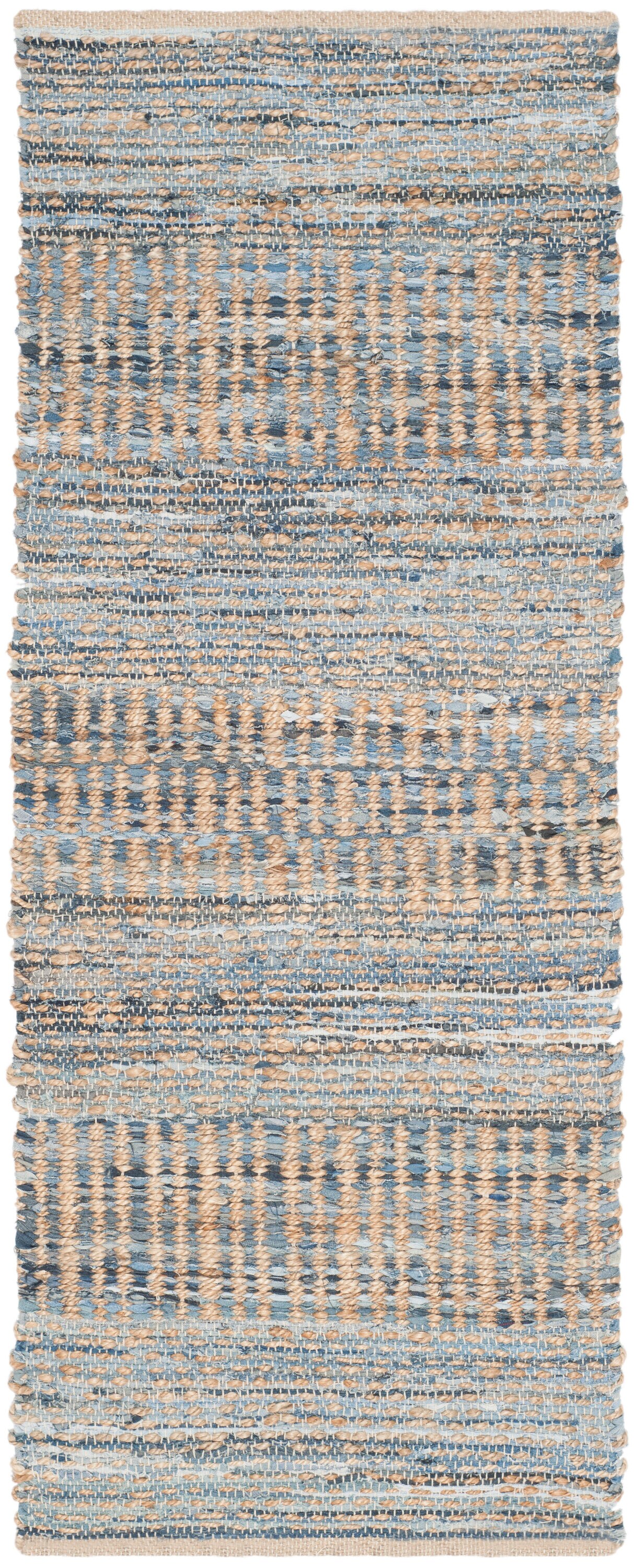 Handwoven Blue and Natural Jute Runner Rug, 2'3" x 6'