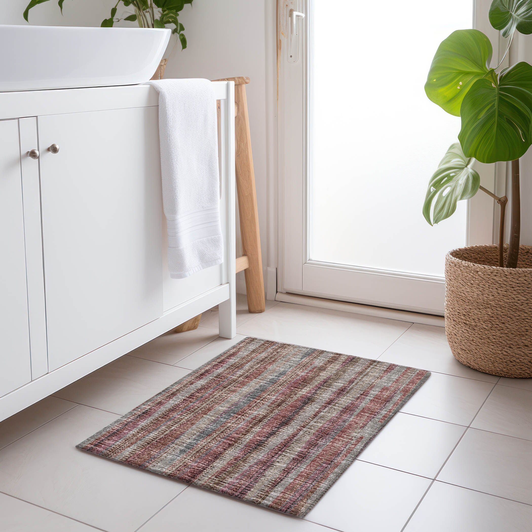 Addison Rugs AMF31BU20X30 Mayfield AMF31BU 2 x 3 (ft) Loomed Burgundy Rectangular Indoor Stripe Machine washable Pet Friendly Area rug