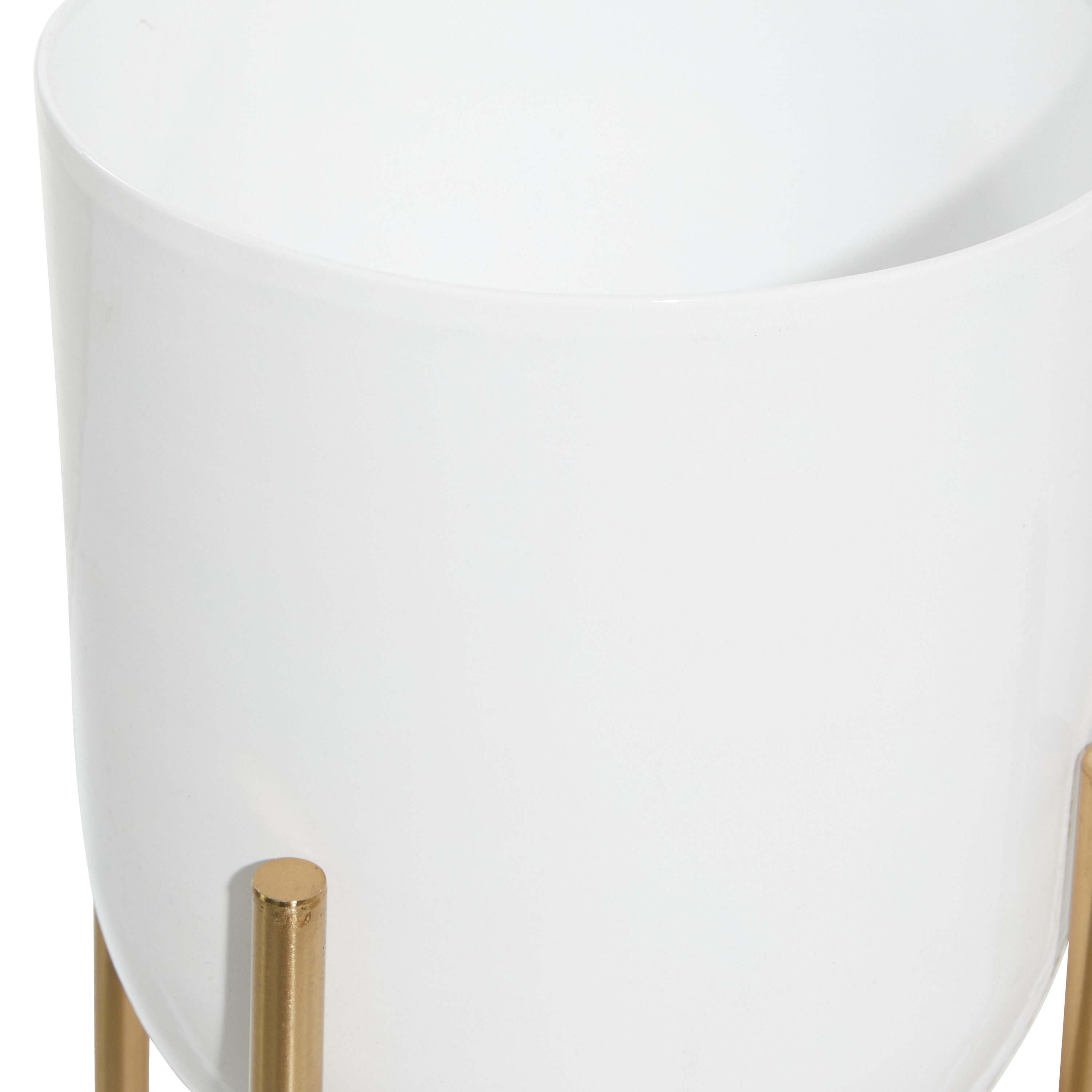 White Metal Dome Planters with Gold Stands, Set of 2