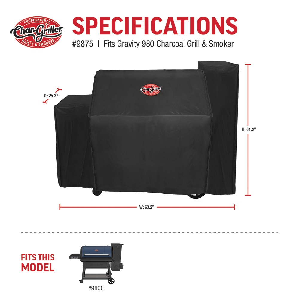 Char Griller Gravity Fed Cover 64 in W x 62 in H Black Charcoal