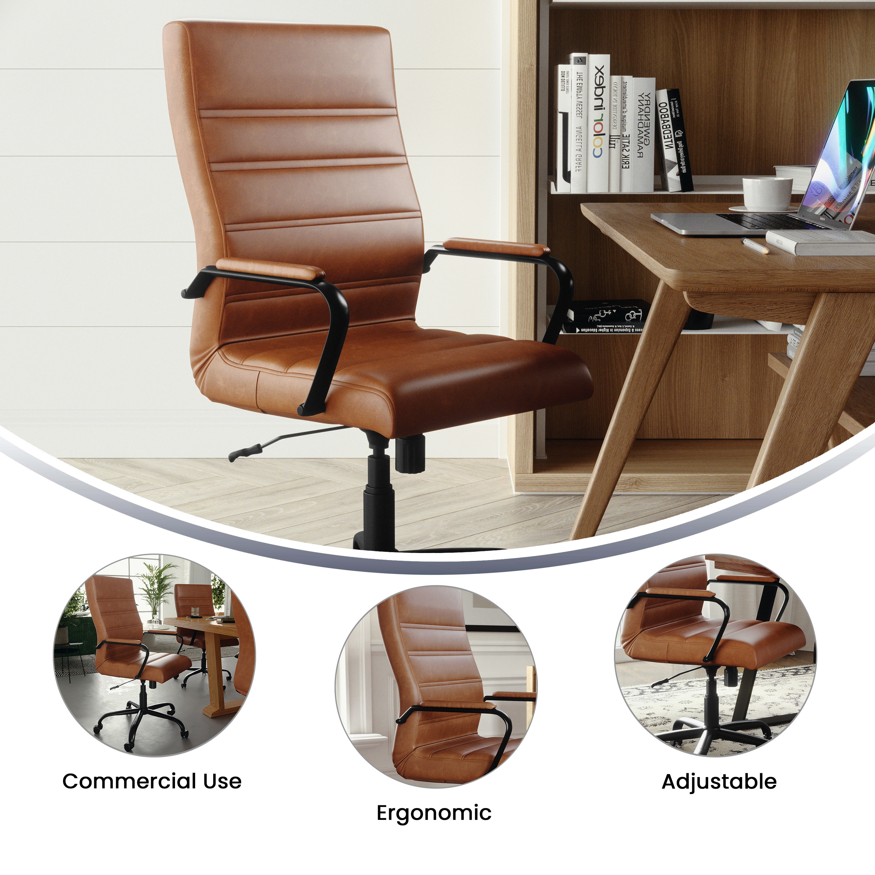 Brown LeatherSoft High-Back Executive Swivel Office Chair with Metal Frame