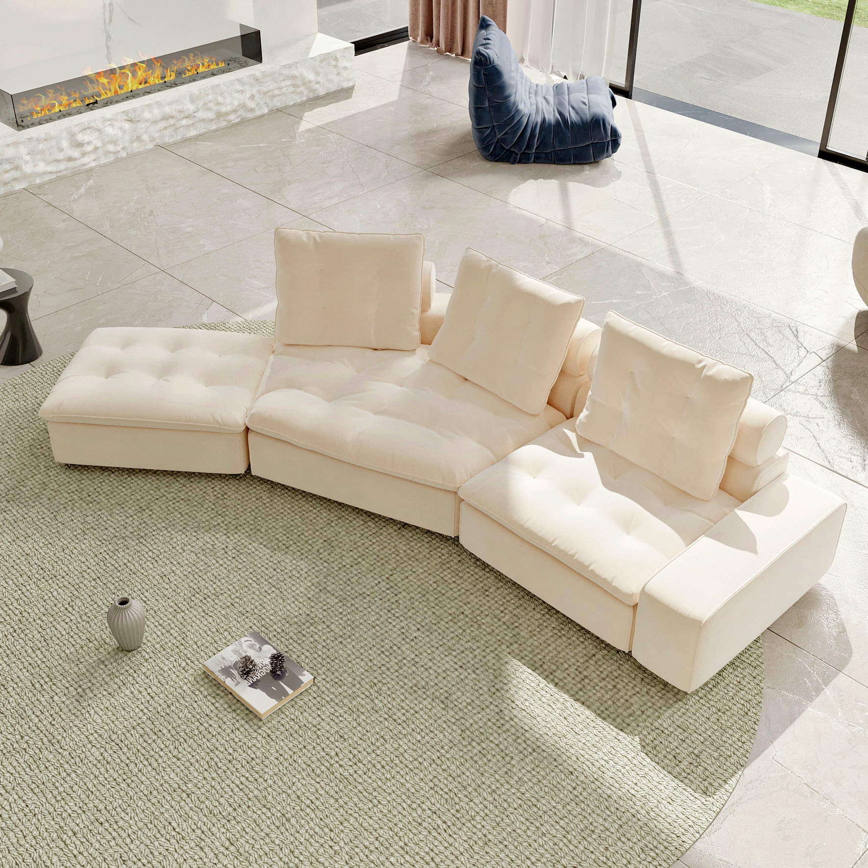 BuotiqHom DH-C134-136BE 162-in Modern Beige Velvet 4 -seater Sectional