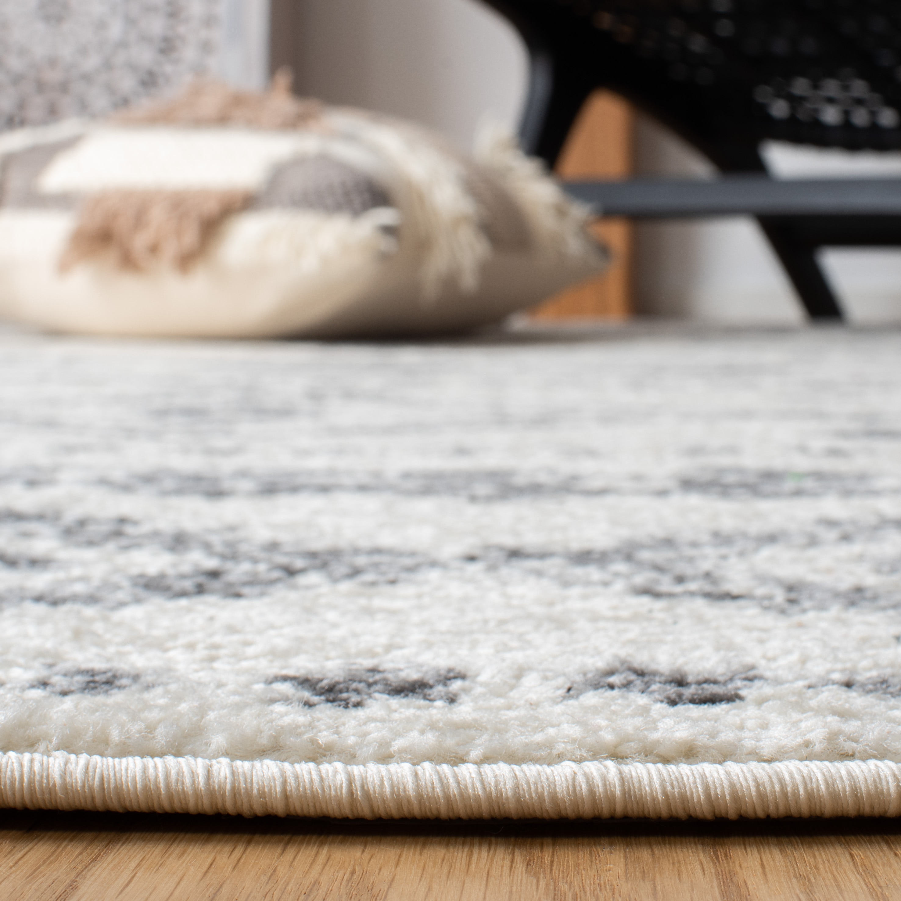 Ivory and Gray Square Hand-Knotted Synthetic Area Rug