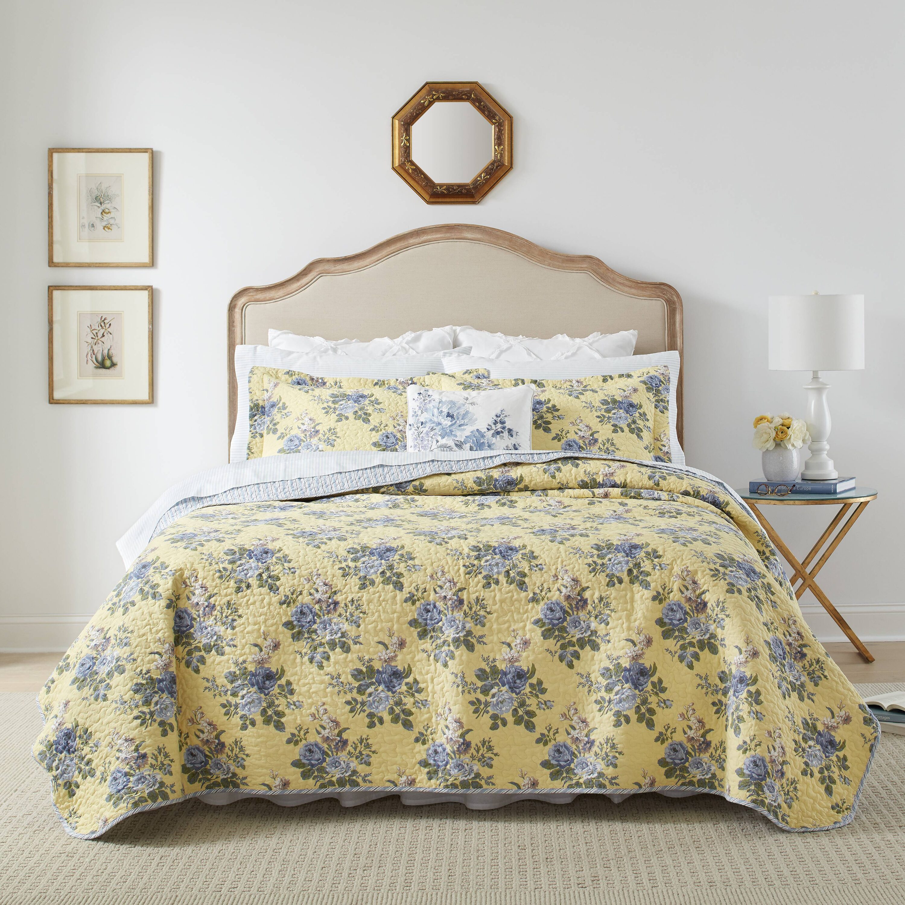 Chic Home Arron 3-Piece Floral Cotton Quilt Set, King, Mustard