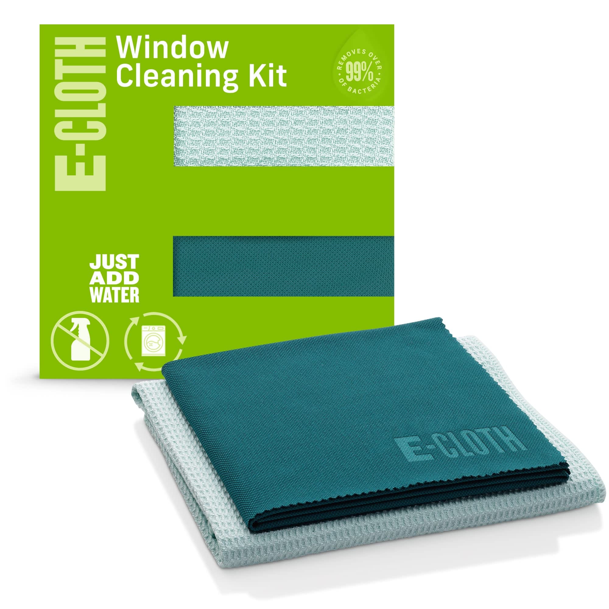 E-Cloth  Window Cleaning Cloth Kit - 2 Microfiber Cloths for Streak-Free Glass with Just Water Winter Green