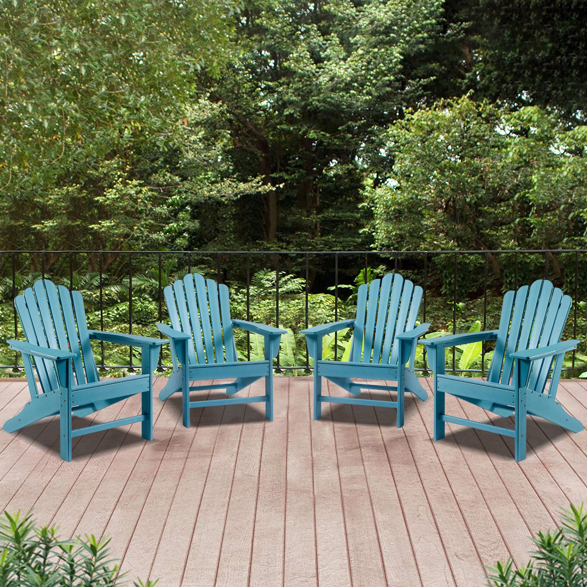 Casainc Outdoor Adirondack Chair Set Of 4 Blue Plastic Frame Stationary