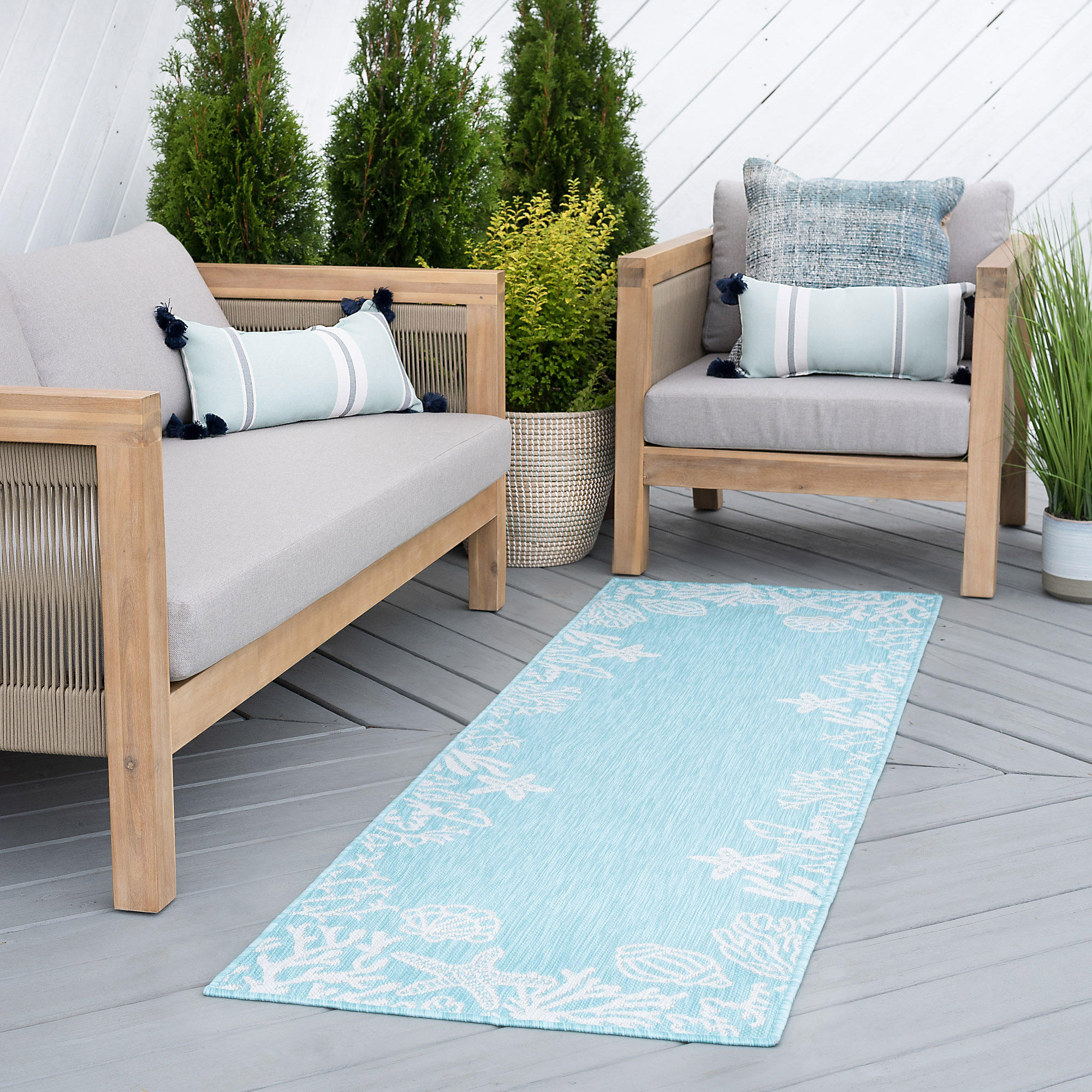 Tayse ECO1506 2X8 Eco 2 x 8 (ft) Flatweave Polypropylene Aqua Rectangular Indoor/Outdoor Animal print Coastal Runner rug