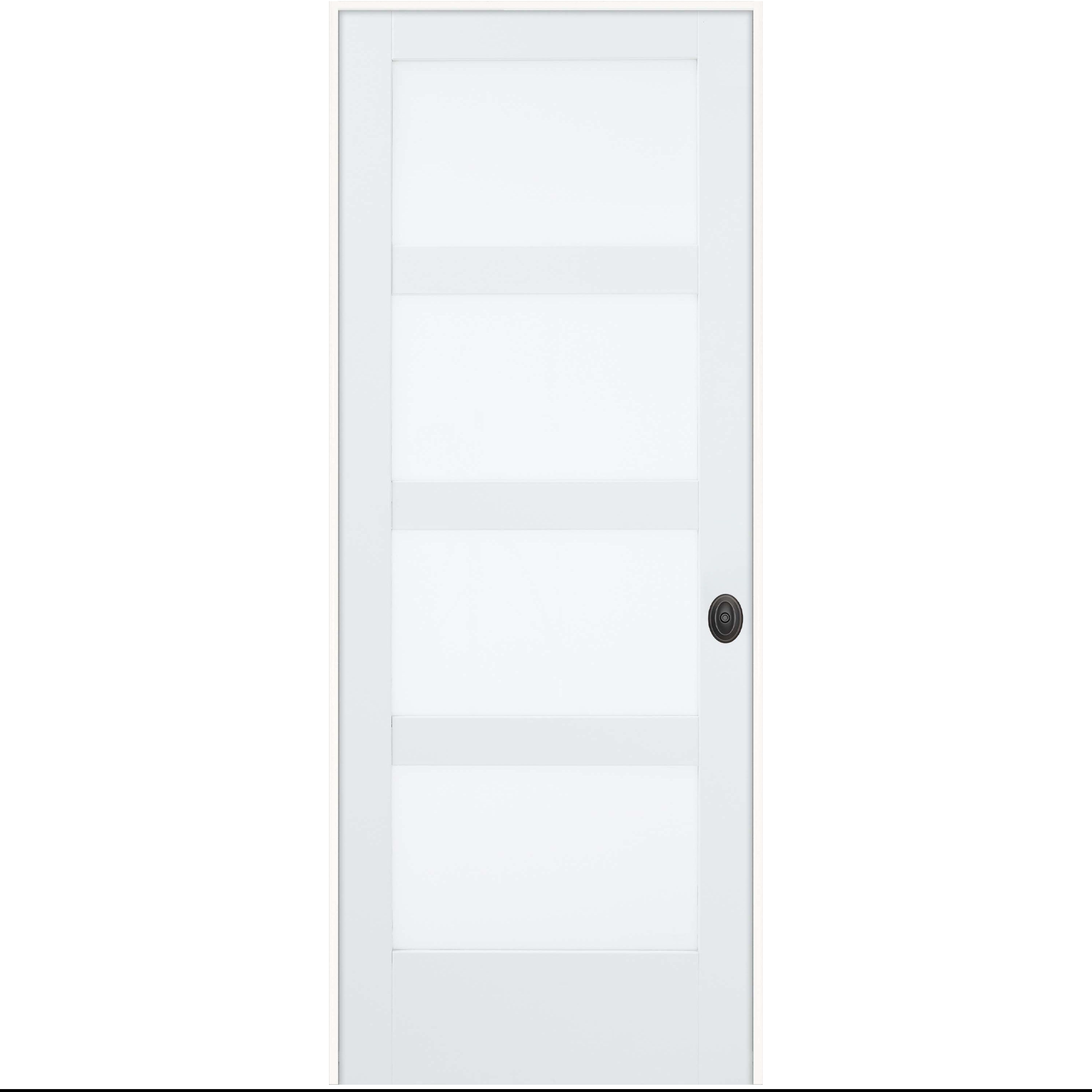 JELD-WEN LOWOLJW240000073 30-in x 80-in Primed Solid core Frosted glass Left hand Smooth Primed MDF Flat Jamb Single Prehung Interior Door