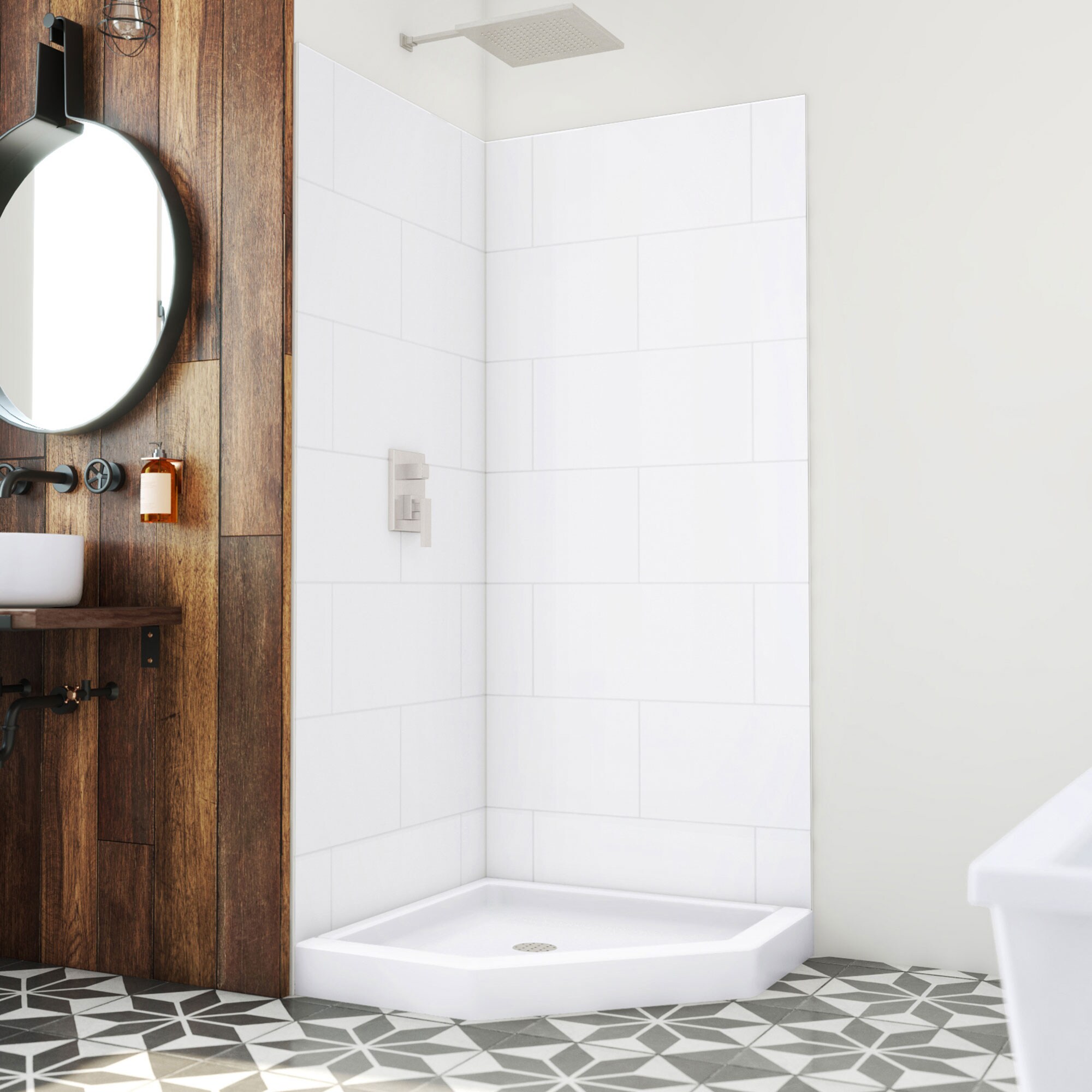 DreamLine BWDS36363TC0001 DreamStone 2 -Piece 36-in W x 36-in L x 84-in H Neo-angle Corner shower kit ( Corner Drain) Base and Wall Included