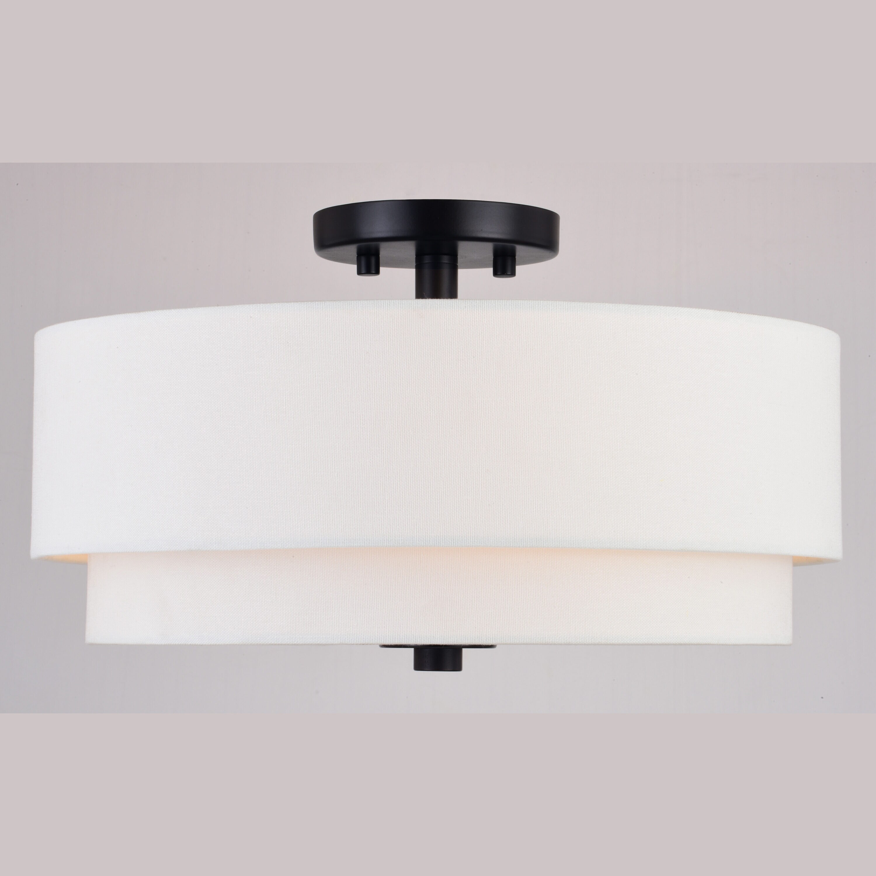 Burnaby 16" Black and White Linen Drum Semi Flush Mount Ceiling Light
