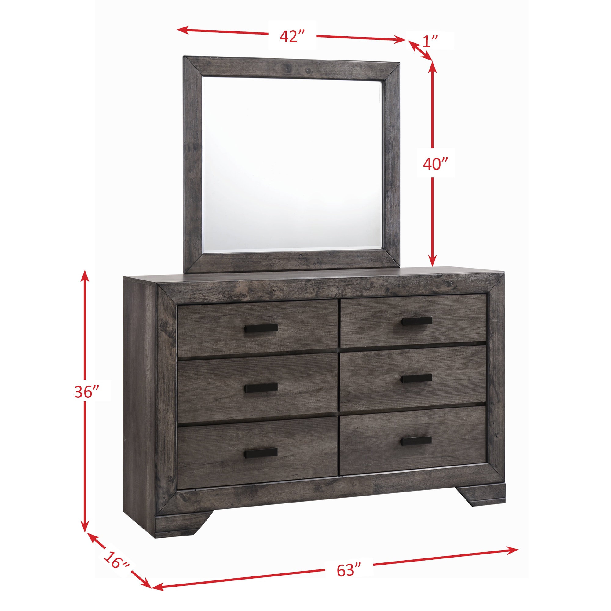 Grayson Rustic Gray Oak 6-Drawer Dresser with Beveled Mirror