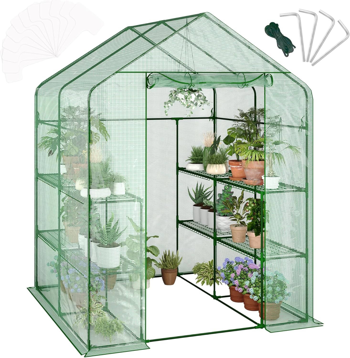 GAOMON - 4.7x4.7x6.4 Ft Walk-In Greenhouse - 12-Shelf Portable Plant Shelter with Thick PE Cover ...