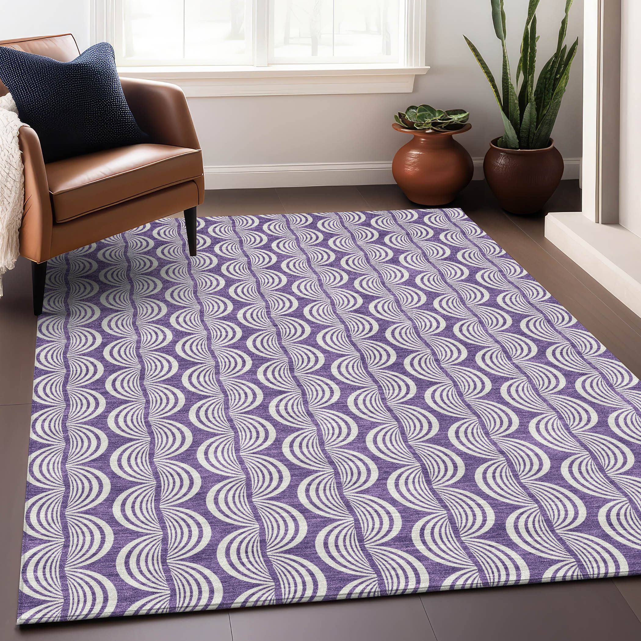 Addison Rugs ACN1055PP3X5 Chantille ACN1055PP 3 x 5 (ft) Polyester Purple Rectangular Indoor/Outdoor Geometric Machine washable Area rug