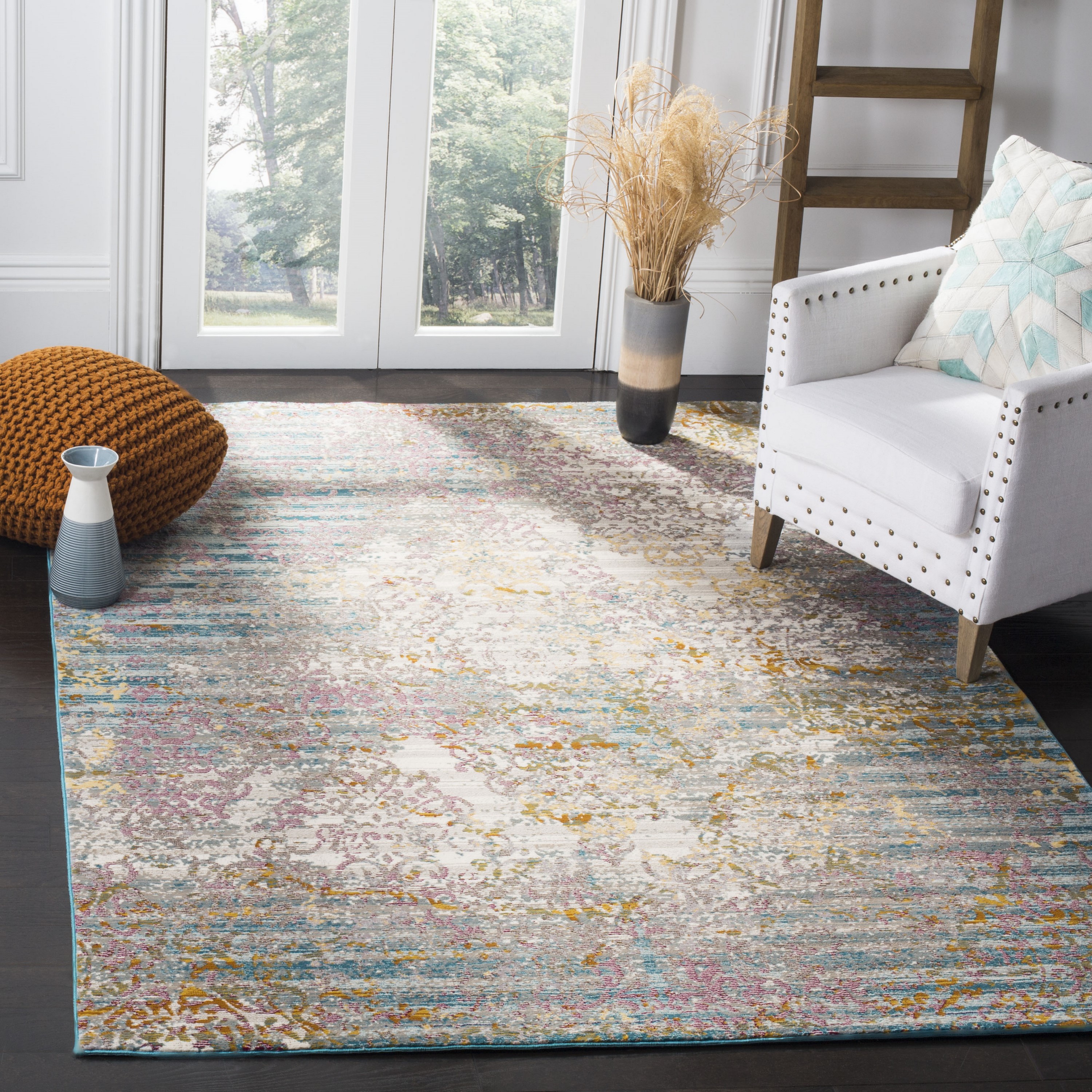 Aria 4' x 6' Blue and Cream Reversible Wool Area Rug