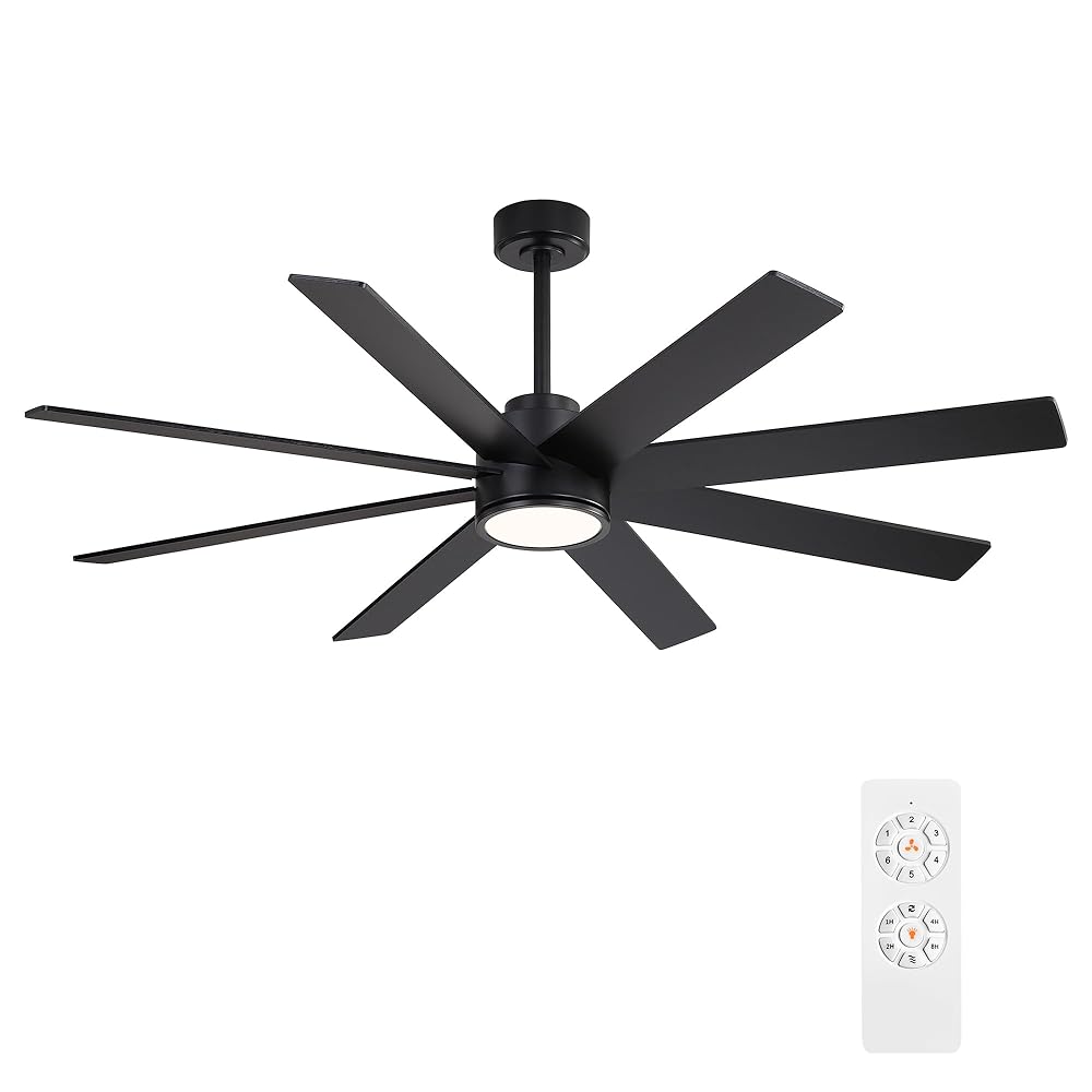 MLIAN WBCF-BS287-BK 60-in Integrated LED Black with Black Blades Ceiling Fan With Light - Remote Included ( 8 -Blade )