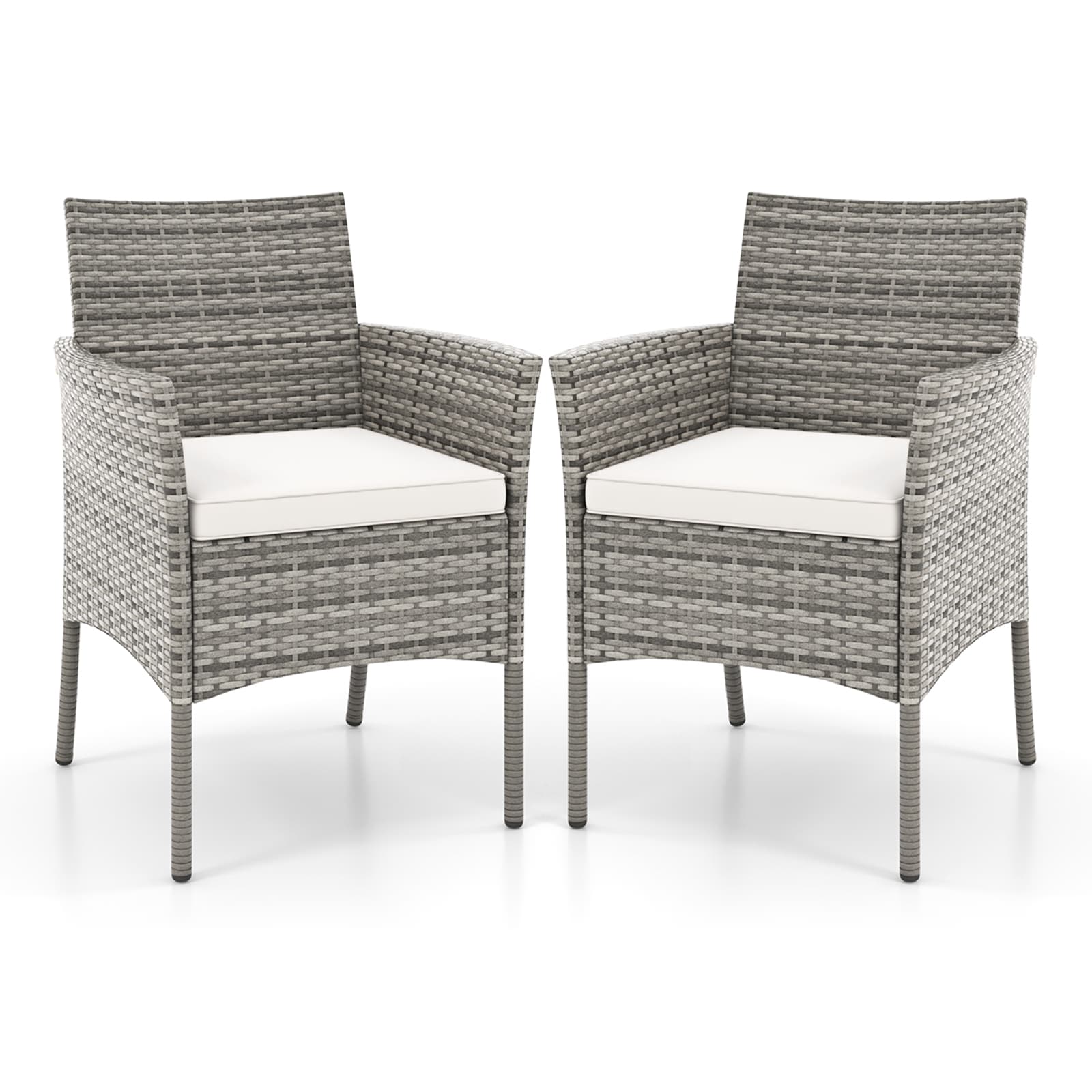 Forclover HBV-OP341 Patio Dining Chairs Set of 2 Rattan Gray Rattan Frame Stationary Dining Chair with White Solid Seat