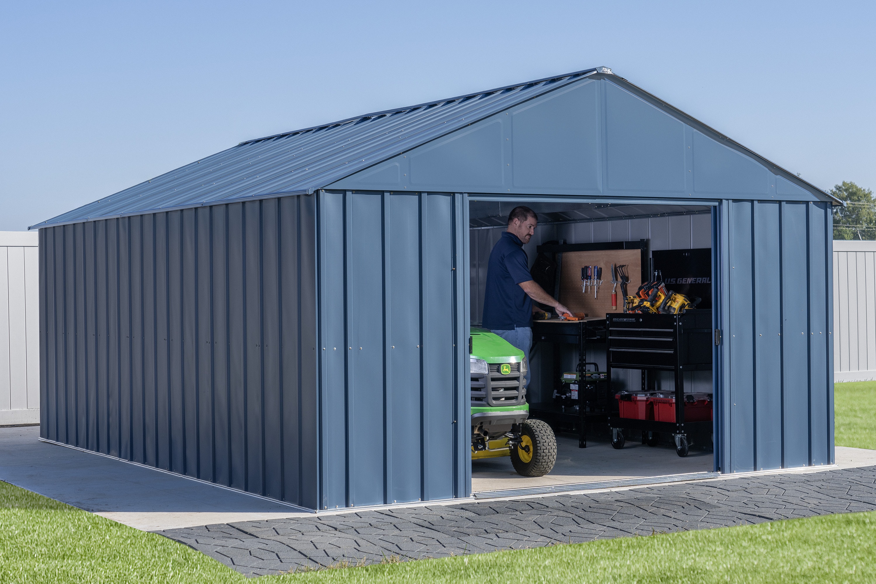 17 ft Blue Grey Galvanized Steel Storage Shed Kit