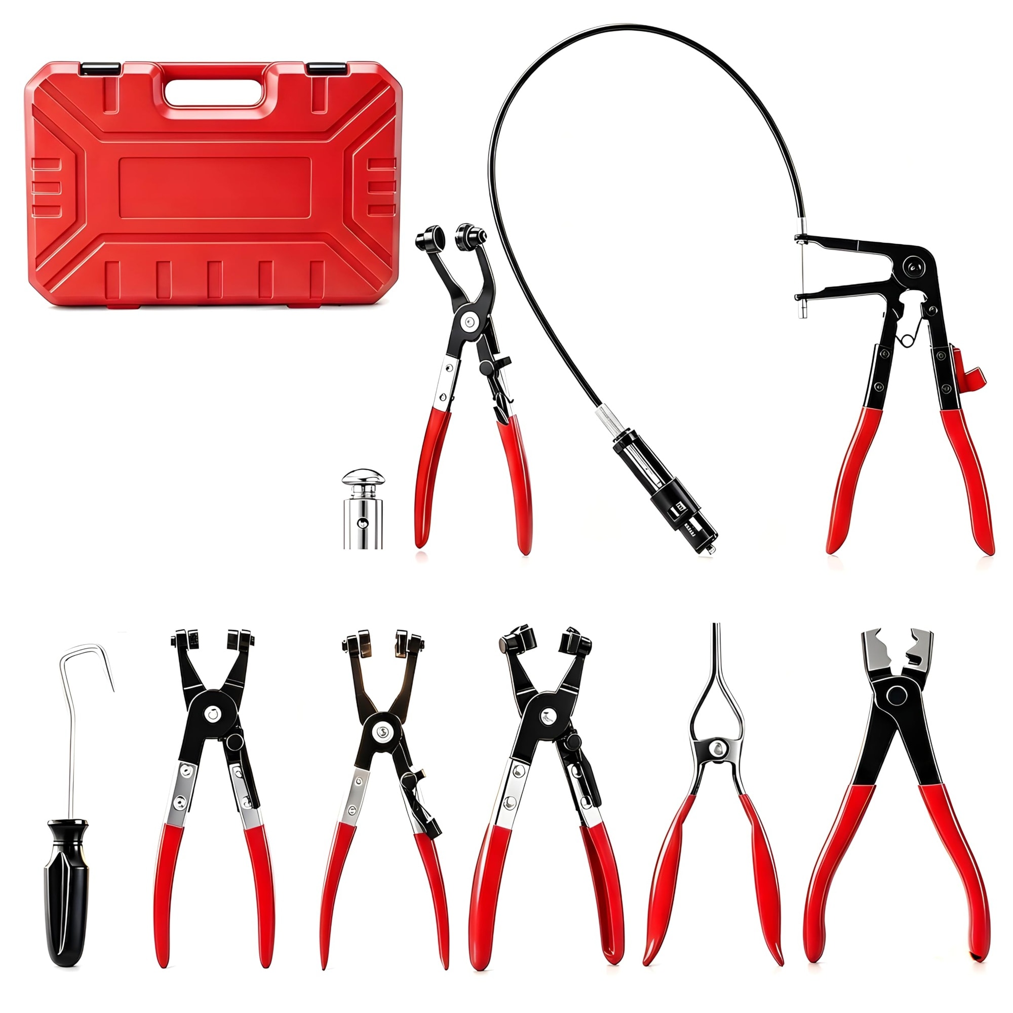 Angel Sar 9 Pcs Hose Clamp Pliers Set Automotive Clamp Removal Tool with Flexible Cable Locking Non Slip Handles for Engine and Hose Service