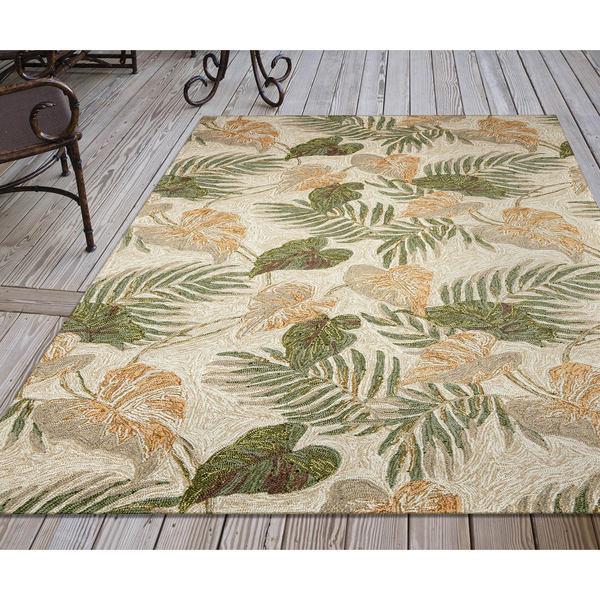 Liora Manne RVL46206612 Ravella 4 x 6 (ft) Tufted Polypropylene Neutral Rectangular Indoor/Outdoor Floral/Botanical Tropical Area rug