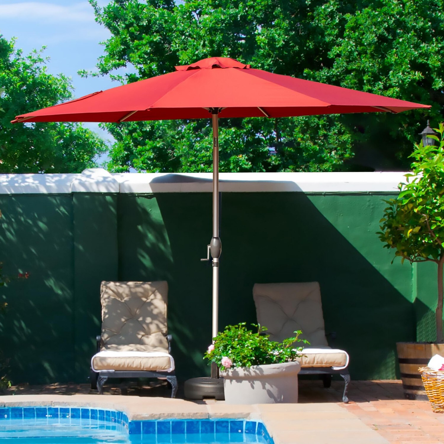 ToolCat PG2-127-PT 10-Feet Aluminum Red Push-button Tilt Market Patio Umbrella