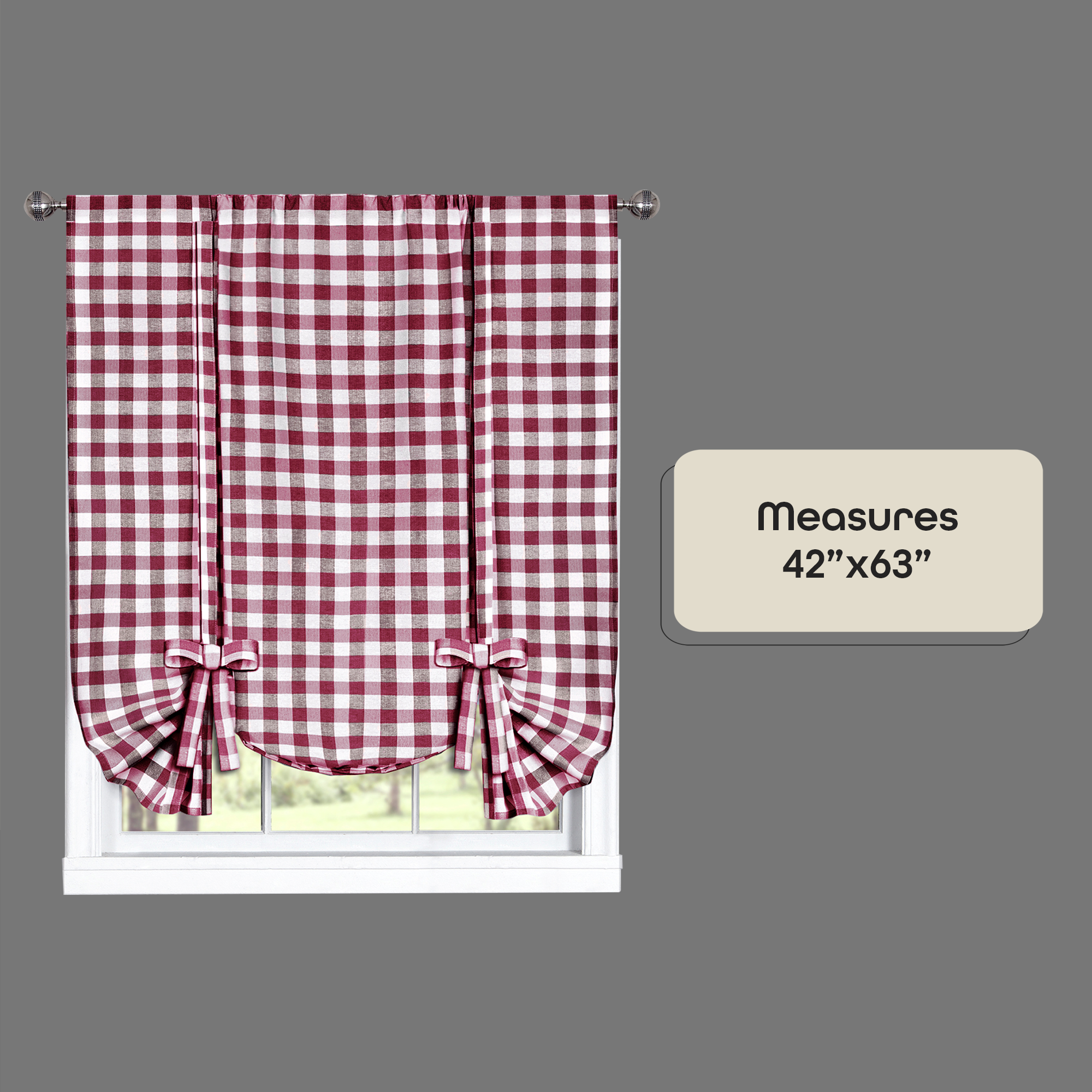 Burgundy and White Cotton Polyester Light Filtering Window Panel