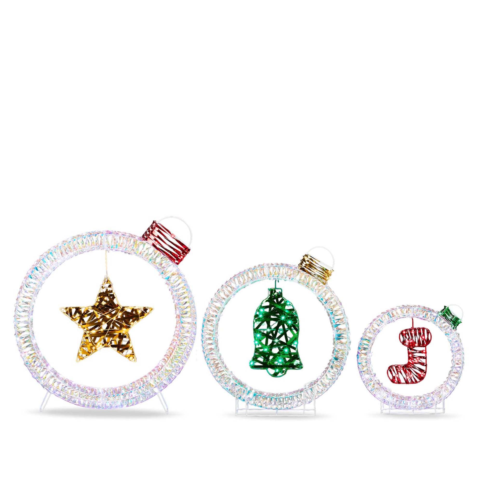 YOUNGAR - Set of 3 Lighted Iridescent Cut-out Light Bulb Christmas Decorations Pre-lit Holiday De...