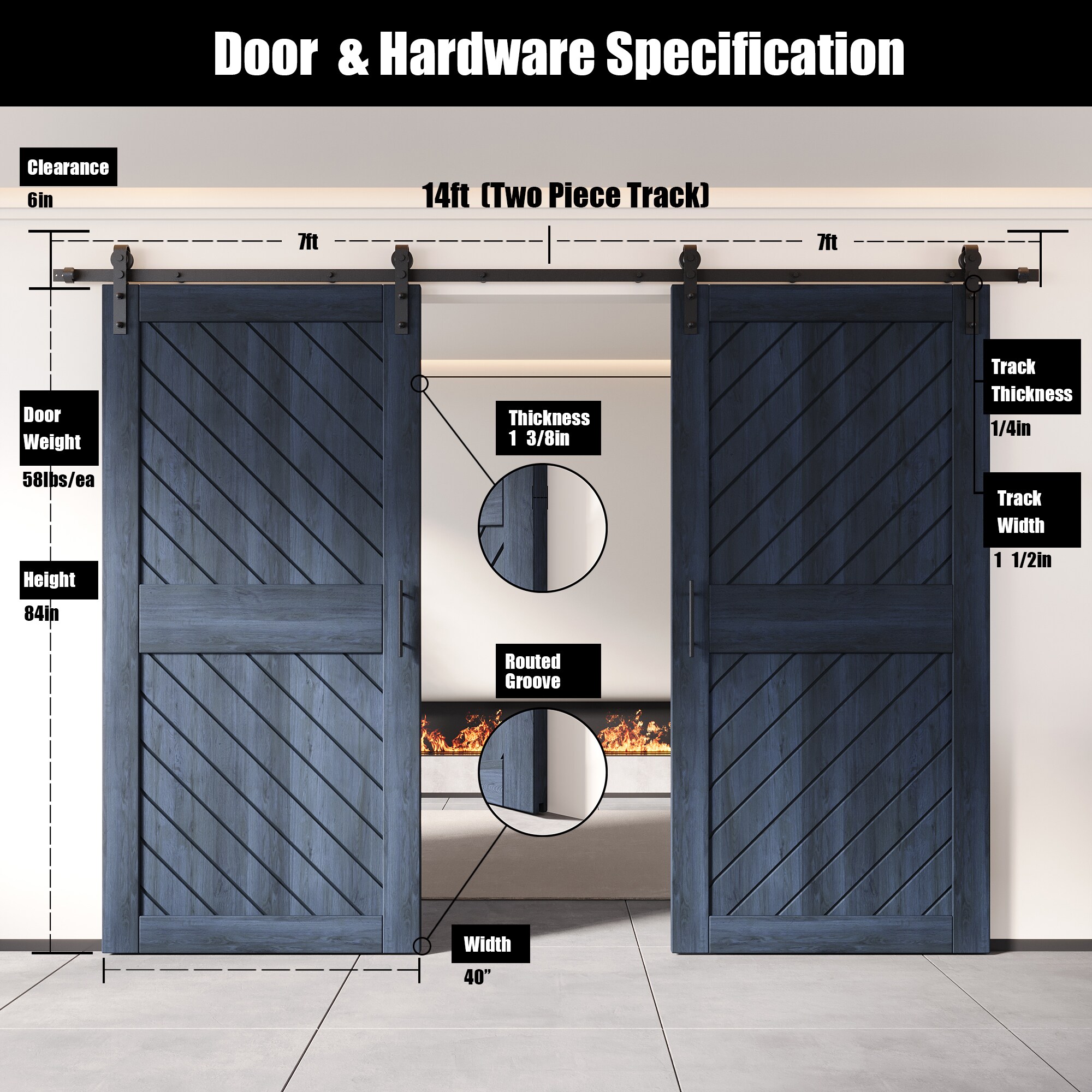 HOMACER YT2H168C-XT2-4084-NA Barn-Doors - View #2