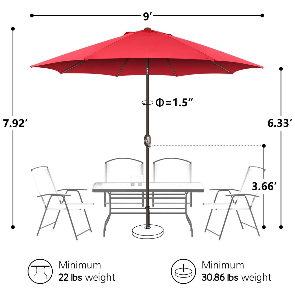 GARSING 9FT-RED Umbrellas-2 - View #6