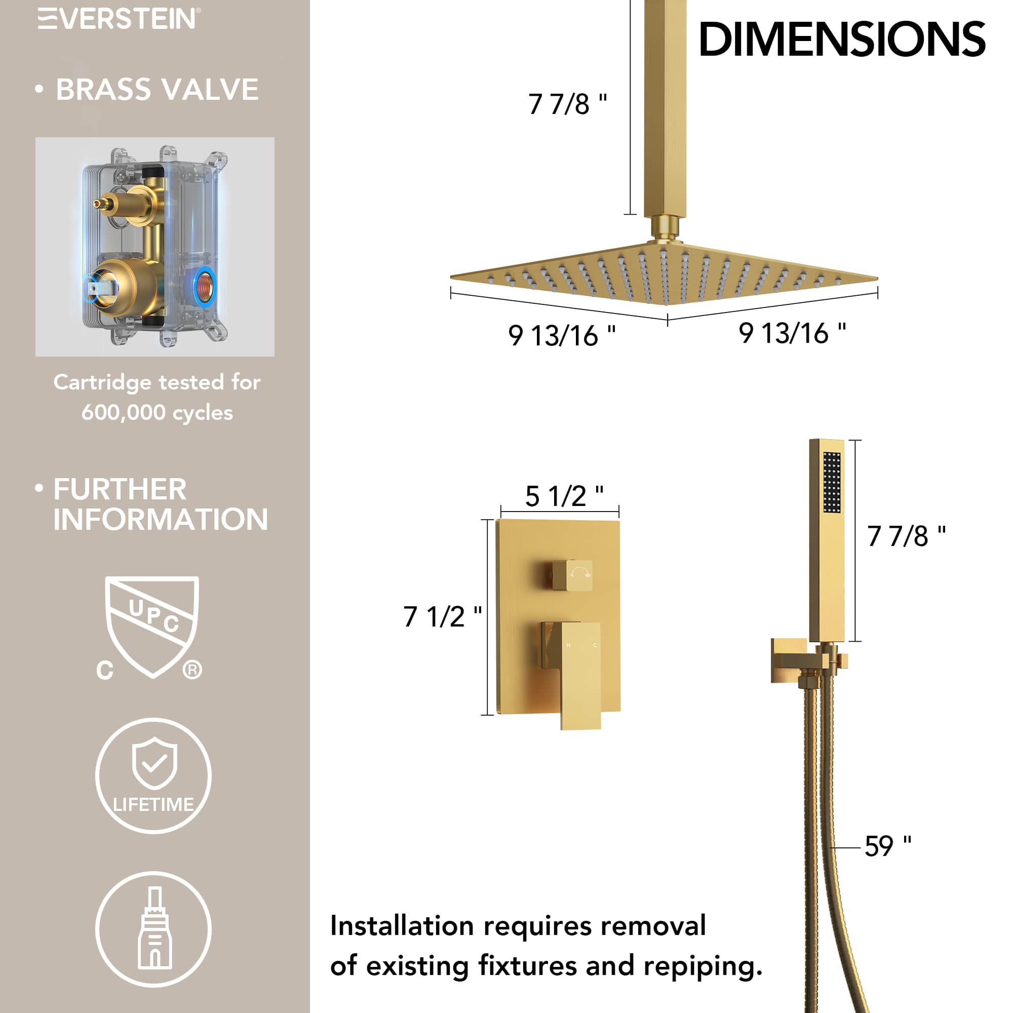 EVERSTEIN SFS1001-GD10 Tub-Shower-Faucets - View #8
