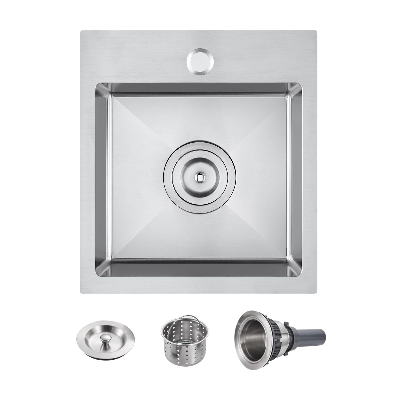 LILILIAN FMY  15 by 17 Inch Drop In Kitchen Sink Stainless Steel Topmount Single Bowl 18 Gauge Small Bar Sink 6 Inches Deep Brushed Nickel