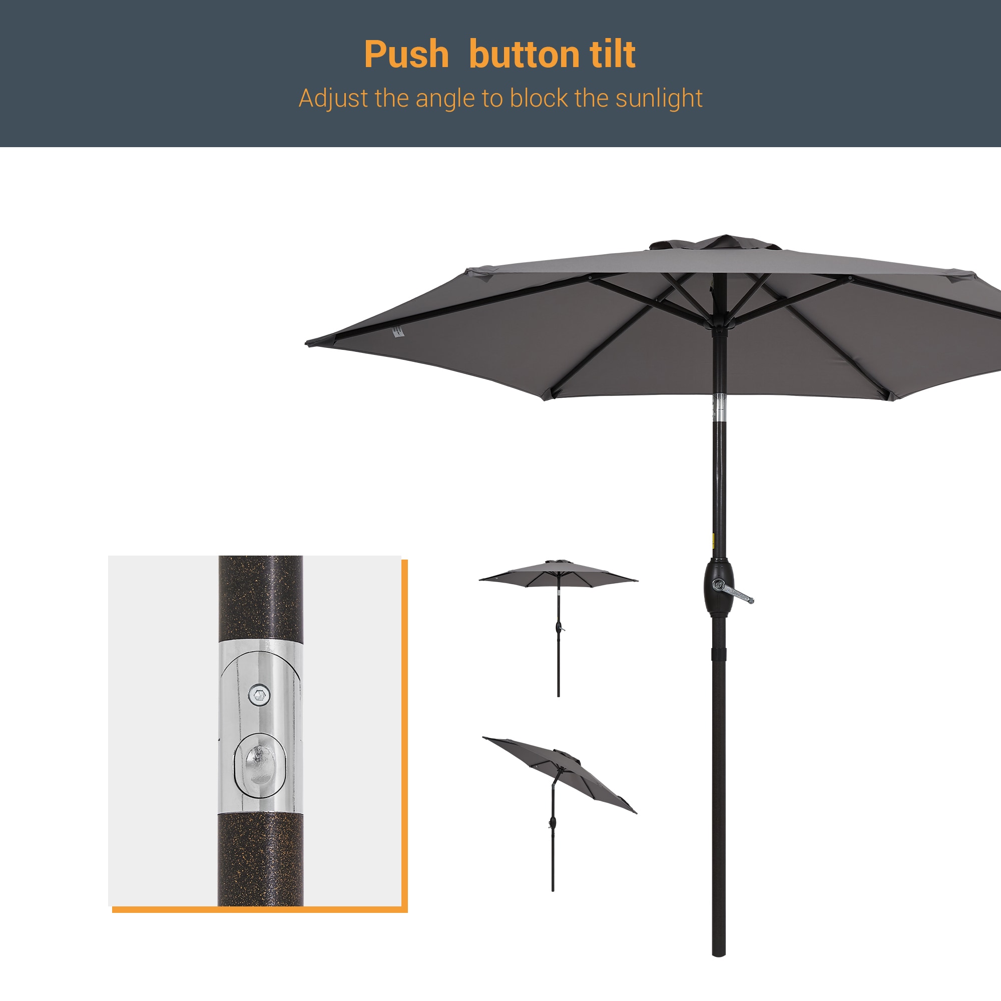 ACEGOSES 7.5-ft Steel Gray Push-button Tilt Market Patio Umbrella LW ...