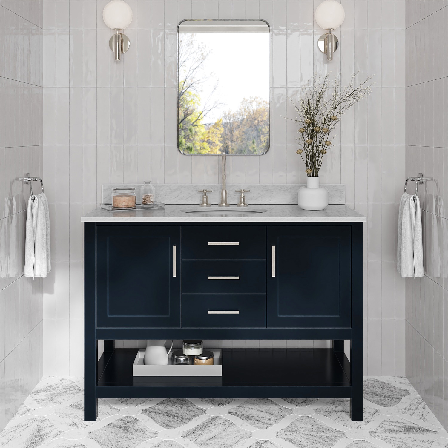 ARIEL - Bayhill 48-in Midnight Blue Undermount Single Sink Bathroom Vanity with 0.75" Carrara Whi...