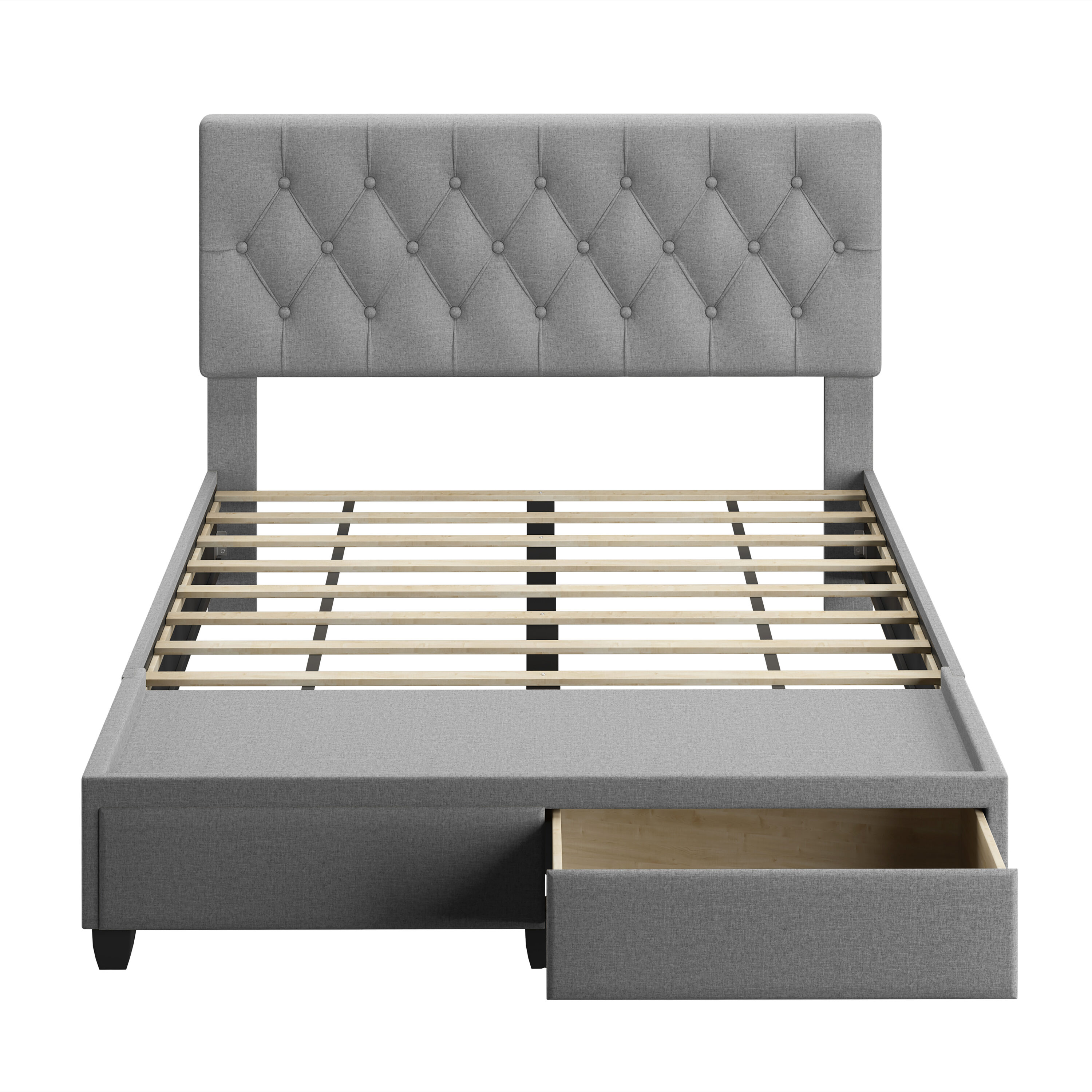 Anne Collection Grey Tufted Upholstered Queen Bed with Storage