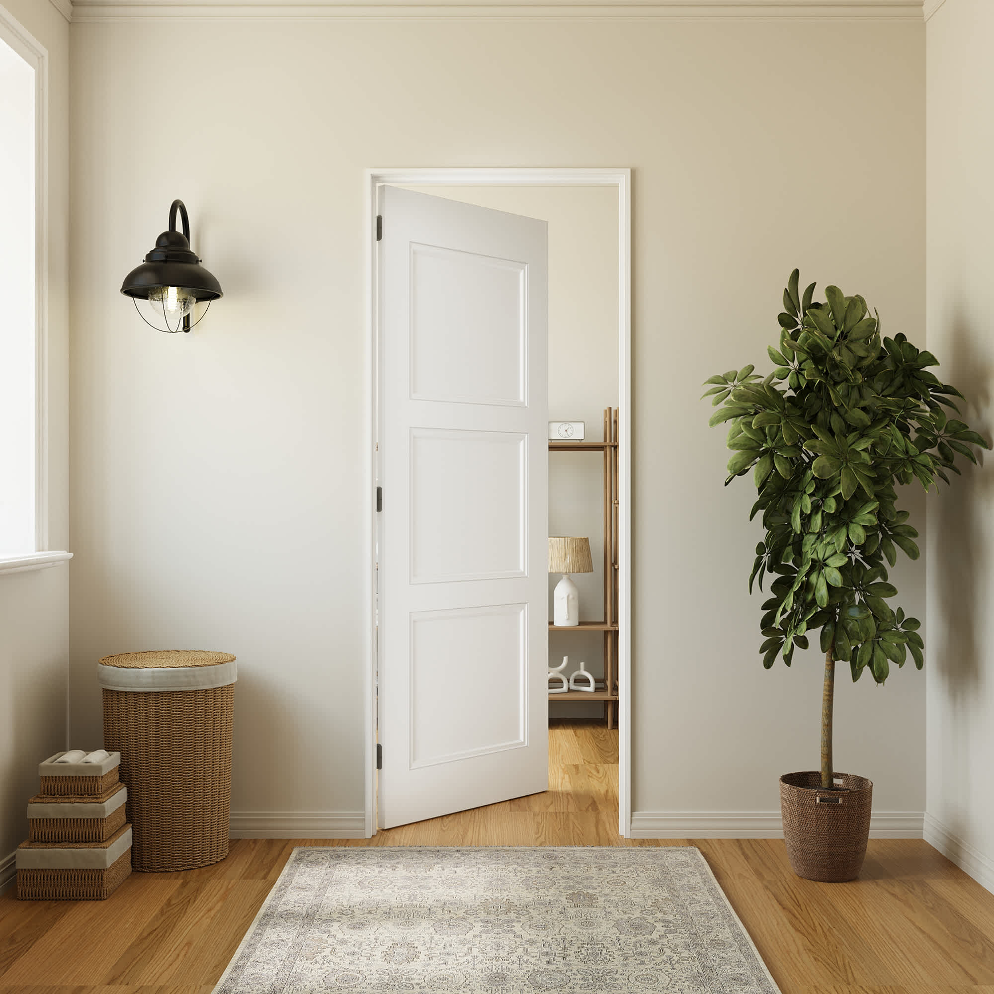 HYALON - 3-Panel Solid Core MDF and Manufacture Wood White Primed Interior Door Slab 24-in x 80-in