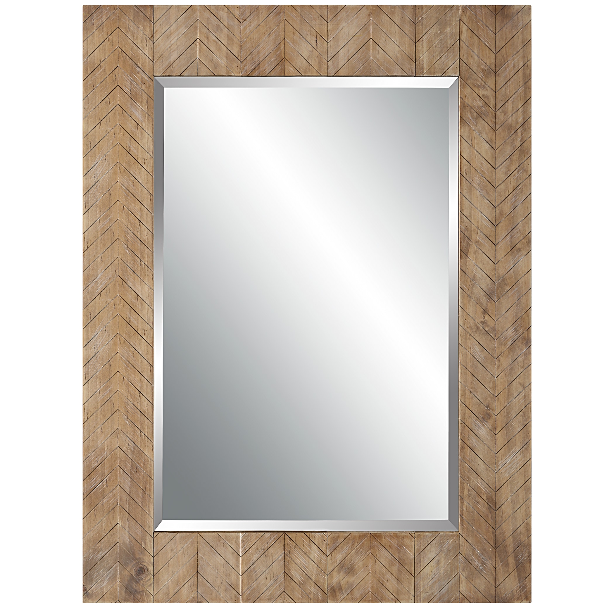 Global Direct W00540 28.5-in W x 38.5-in H Rectangle Chevron pattern designed in a natural solid wood. Framed Wall Mirror